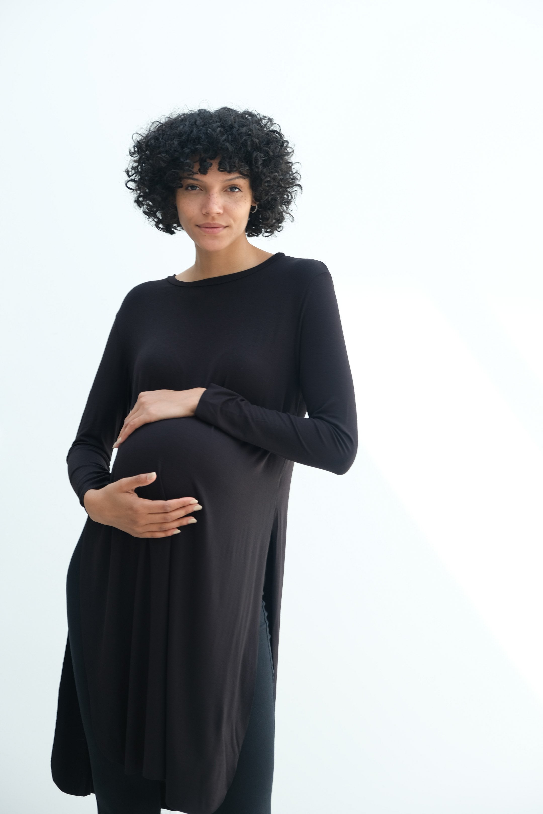 Camila | Maternity Long Sleeve Fitted Dress With Side Slit Camila | Maternity Long Sleeve Fitted Dress With Side Slit