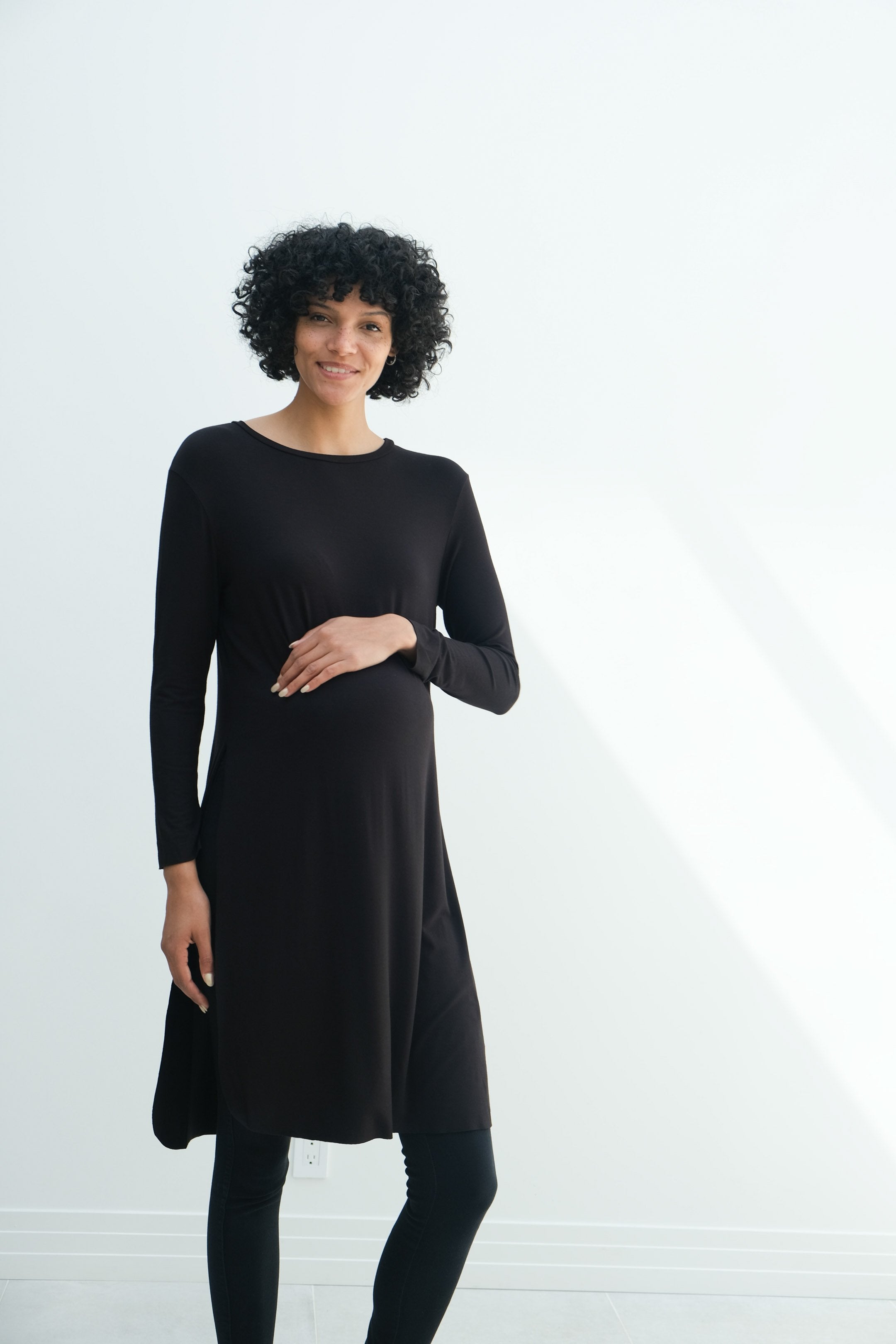 Camila | Maternity Long Sleeve Fitted Dress With Side Slit Camila | Maternity Long Sleeve Fitted Dress With Side Slit