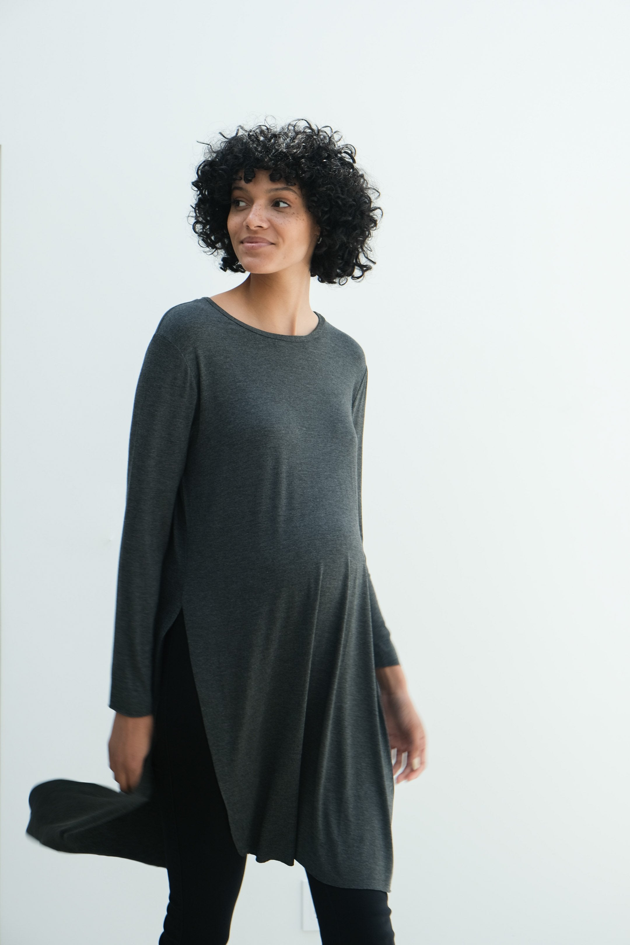 Camila | Maternity Long Sleeve Fitted Dress With Side Slit Camila | Maternity Long Sleeve Fitted Dress With Side Slit