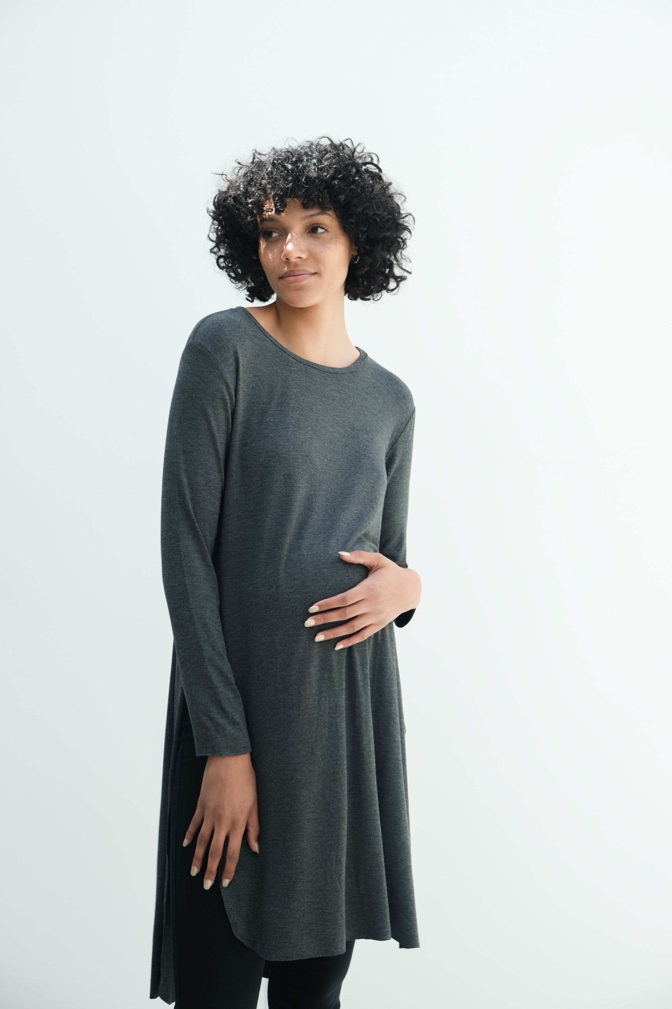 Camila | Maternity Long Sleeve Fitted Dress With Side Slit Camila | Maternity Long Sleeve Fitted Dress With Side Slit