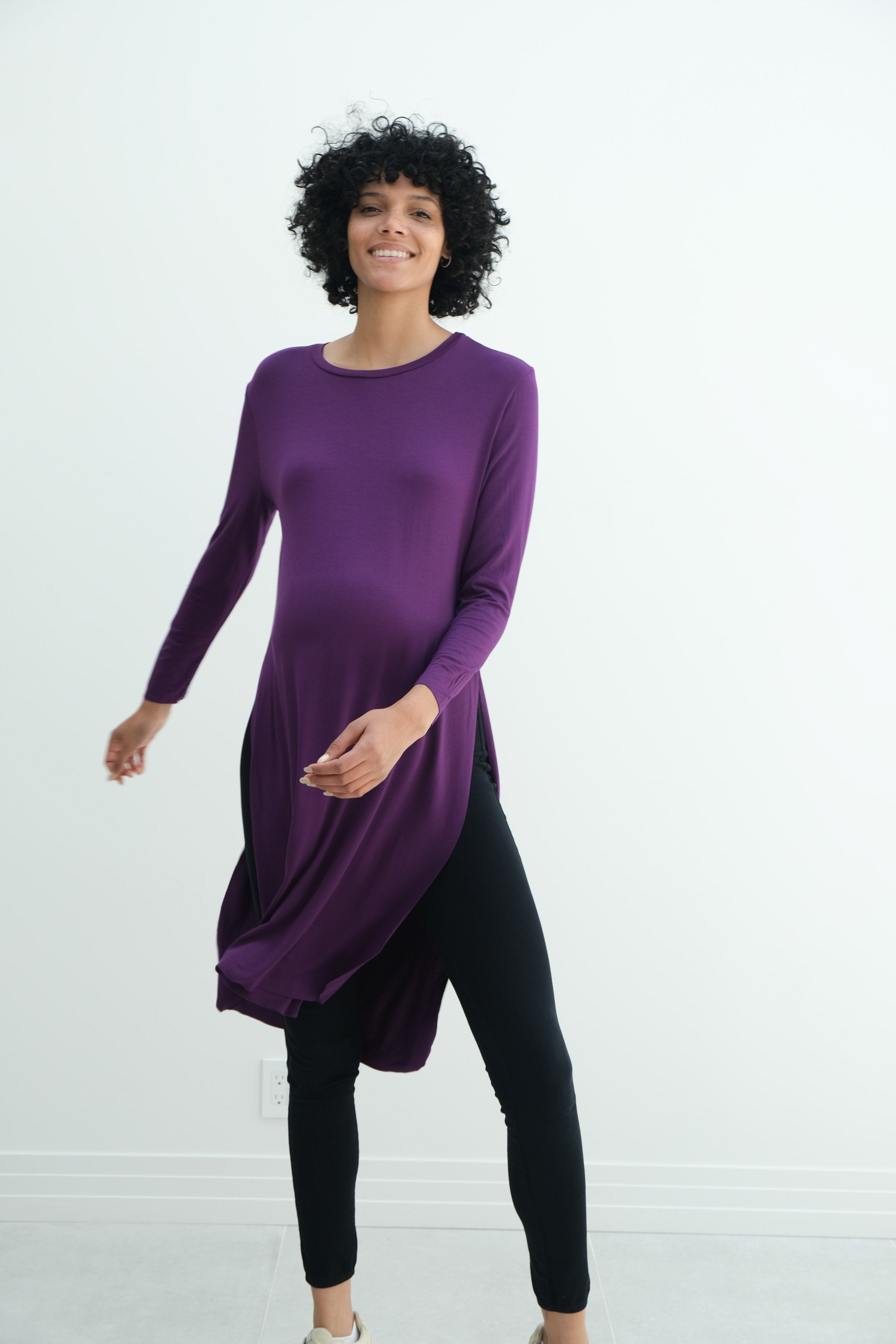 Camila | Maternity Long Sleeve Fitted Dress With Side Slit Camila | Maternity Long Sleeve Fitted Dress With Side Slit