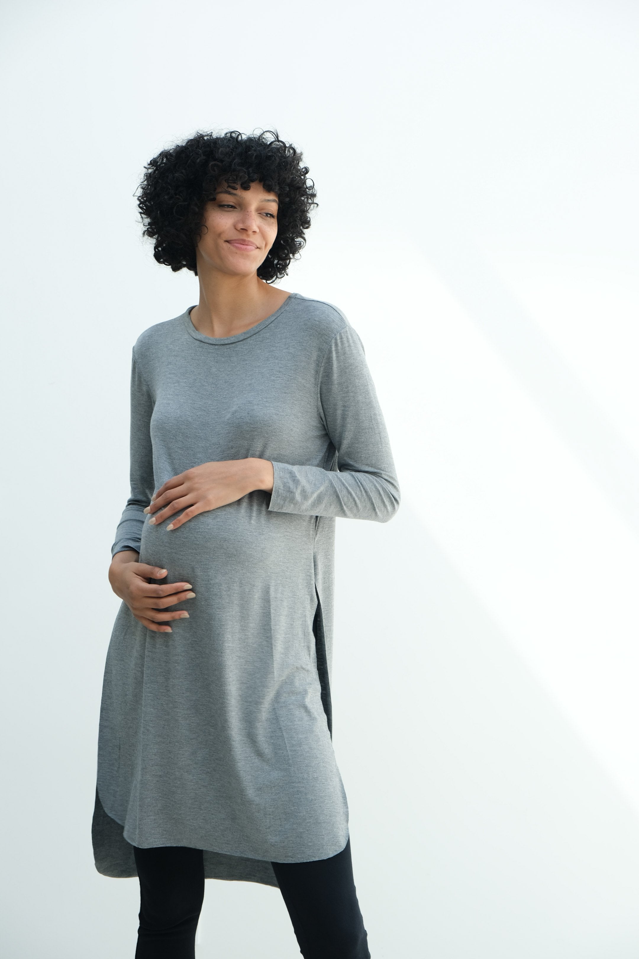 Camila | Maternity Long Sleeve Fitted Dress With Side Slit Camila | Maternity Long Sleeve Fitted Dress With Side Slit