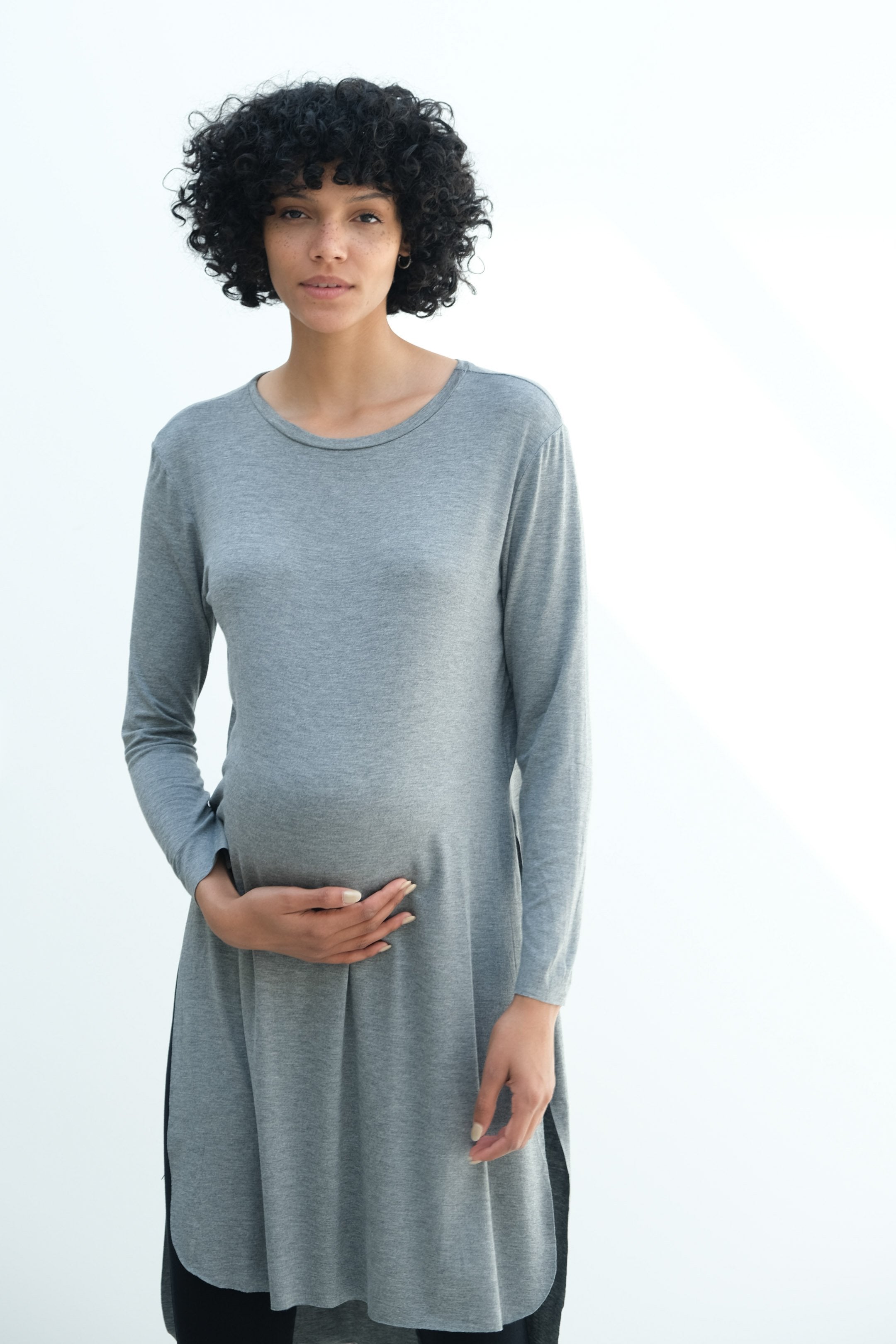 Camila | Maternity Long Sleeve Fitted Dress With Side Slit Camila | Maternity Long Sleeve Fitted Dress With Side Slit