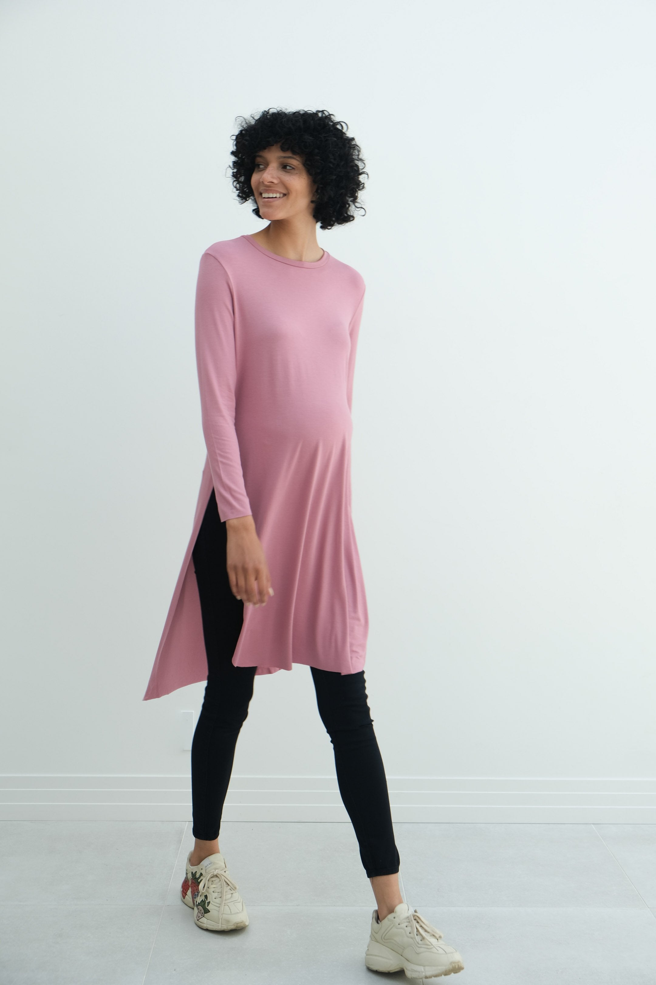 Camila | Maternity Long Sleeve Fitted Dress With Side Slit Camila | Maternity Long Sleeve Fitted Dress With Side Slit