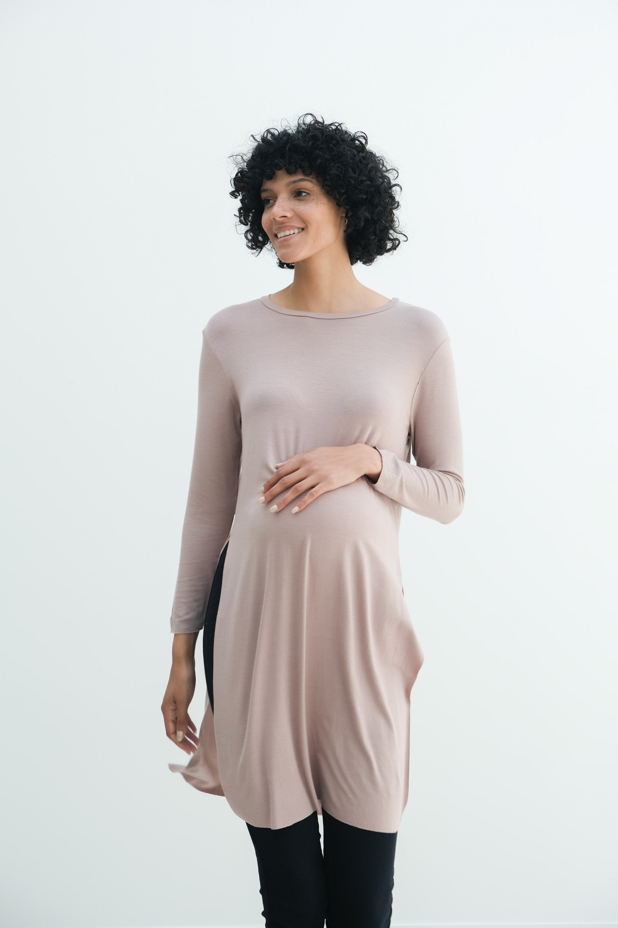 Camila | Maternity Long Sleeve Fitted Dress With Side Slit Camila | Maternity Long Sleeve Fitted Dress With Side Slit