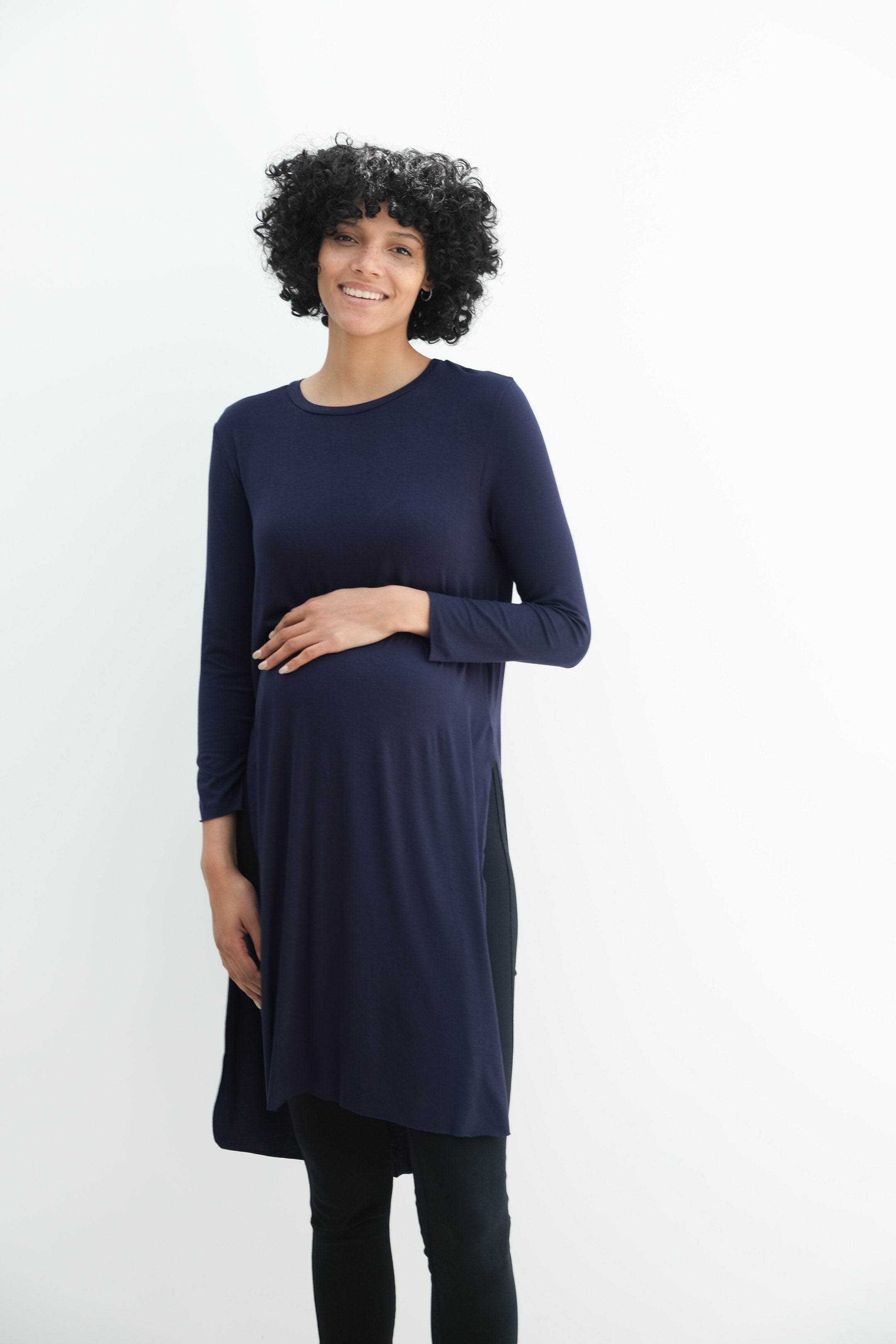 Camila | Maternity Long Sleeve Fitted Dress With Side Slit Camila | Maternity Long Sleeve Fitted Dress With Side Slit