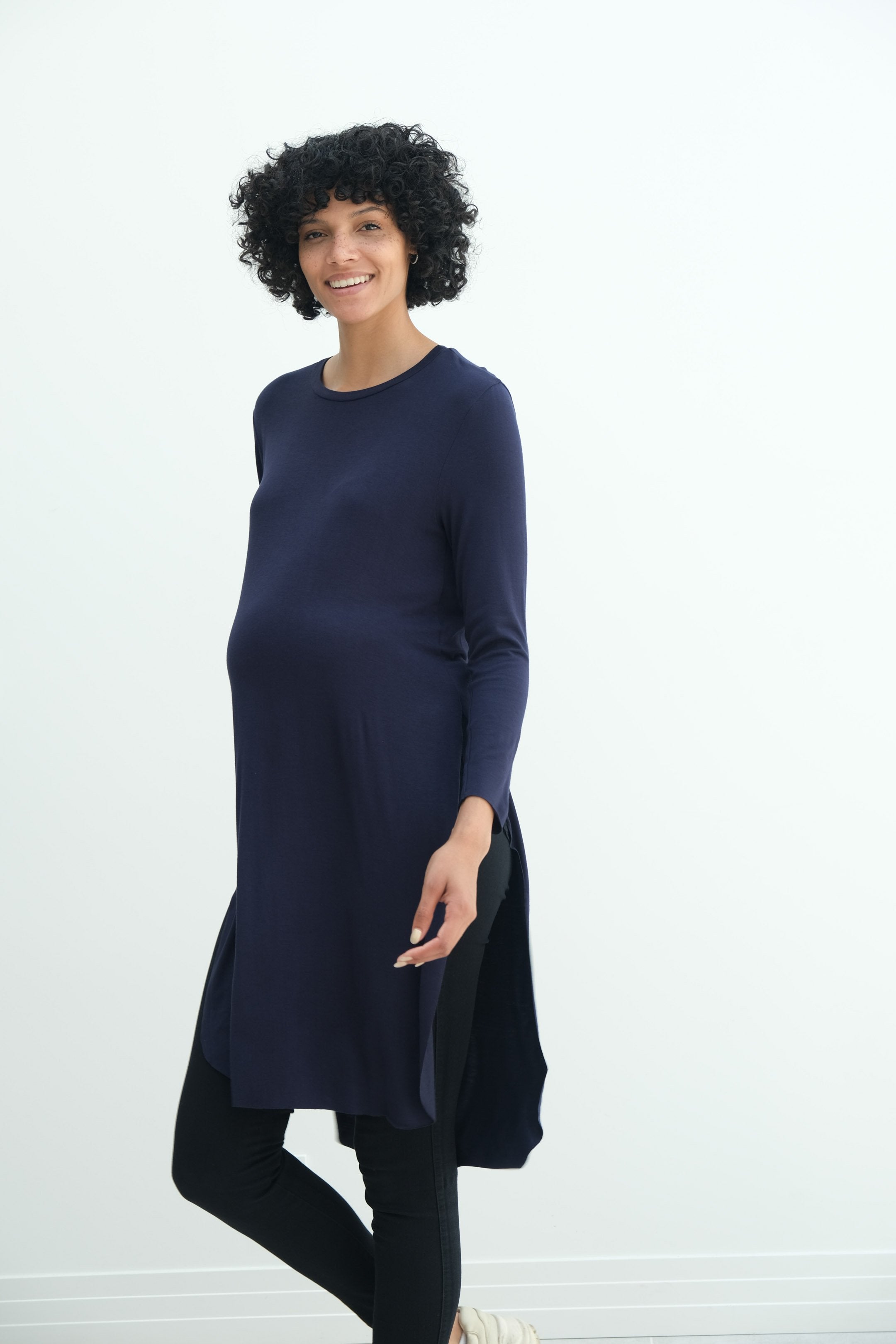 Camila | Maternity Long Sleeve Fitted Dress With Side Slit Camila | Maternity Long Sleeve Fitted Dress With Side Slit