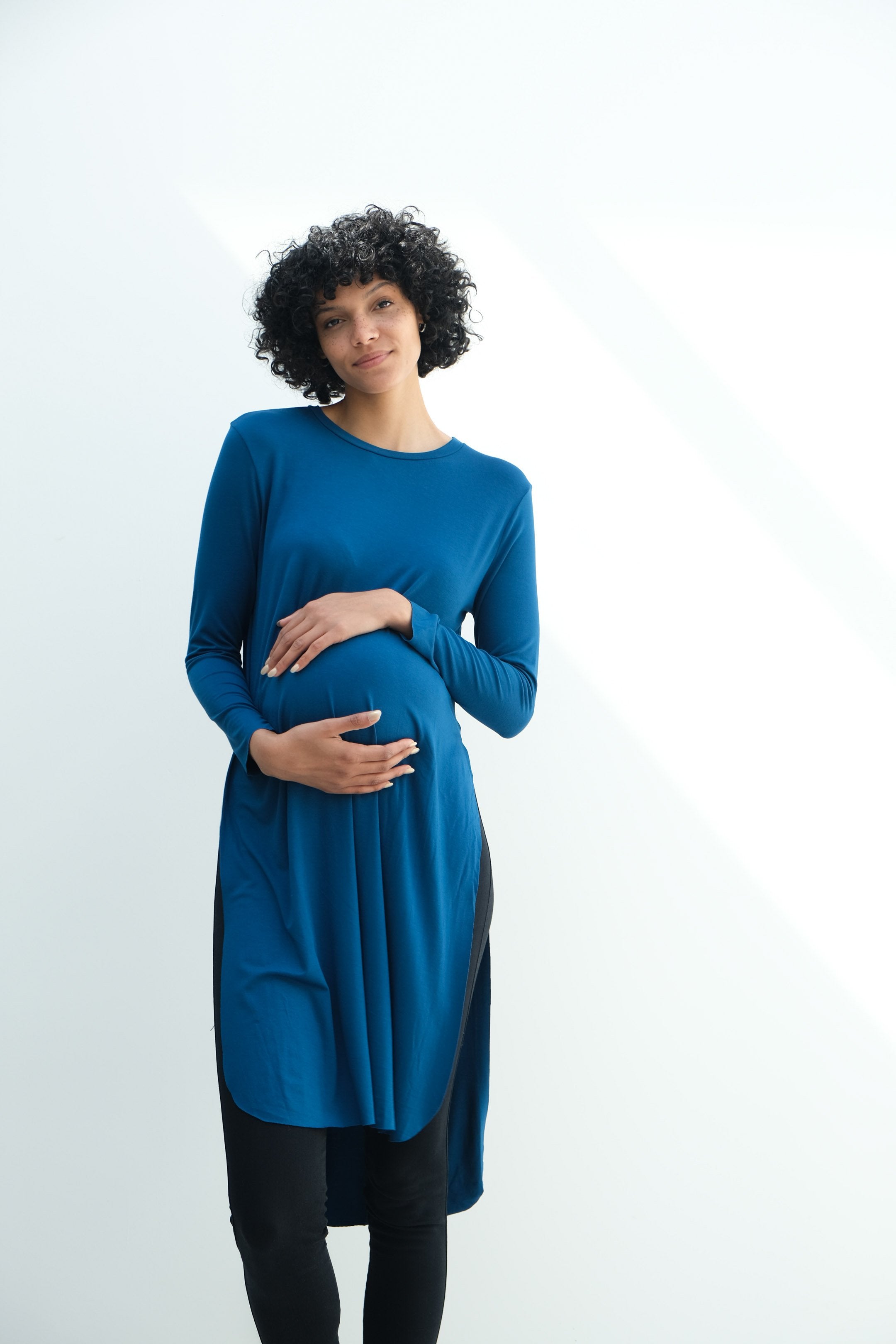 Camila | Maternity Long Sleeve Fitted Dress With Side Slit Camila | Maternity Long Sleeve Fitted Dress With Side Slit