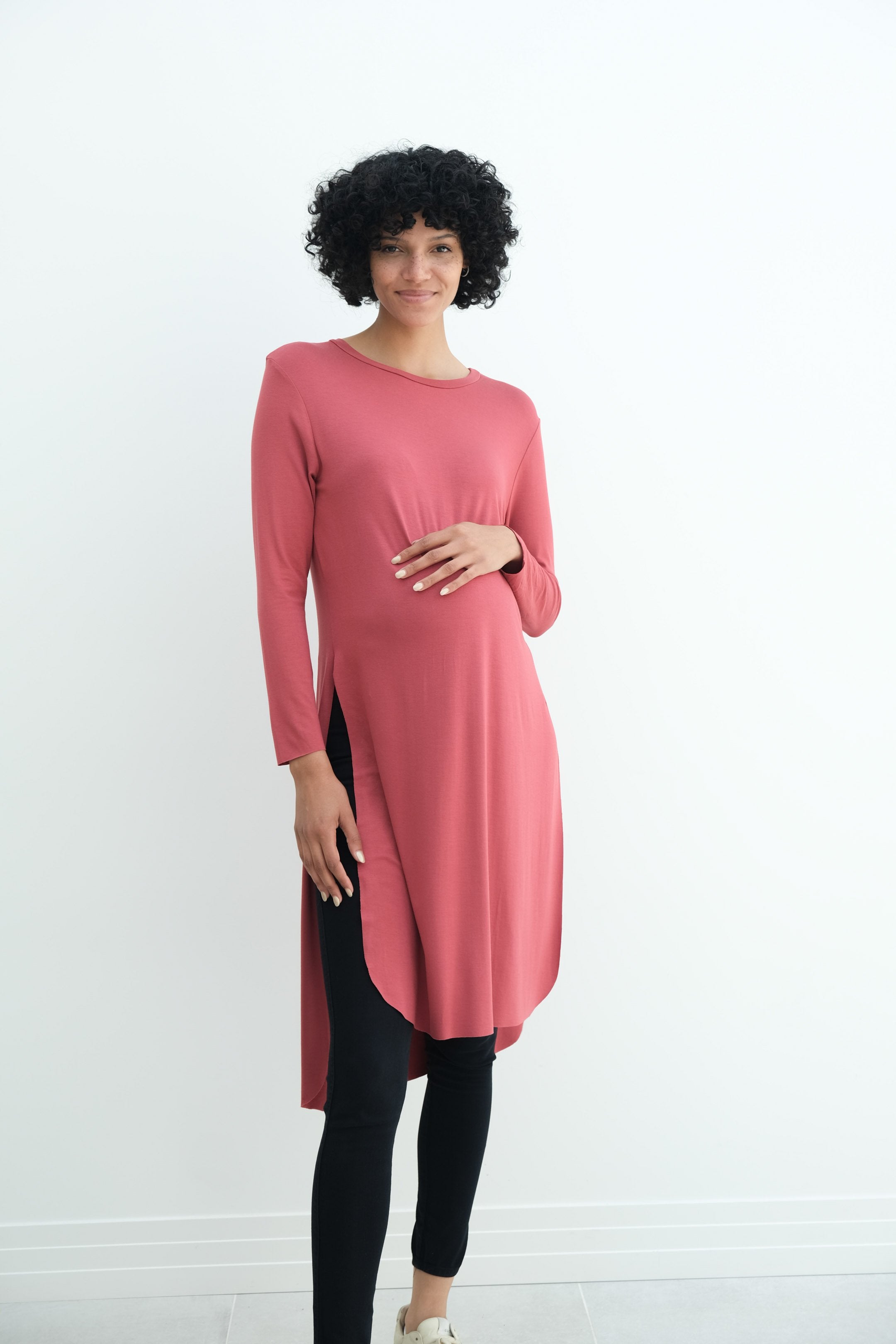 Camila | Maternity Long Sleeve Fitted Dress With Side Slit Camila | Maternity Long Sleeve Fitted Dress With Side Slit