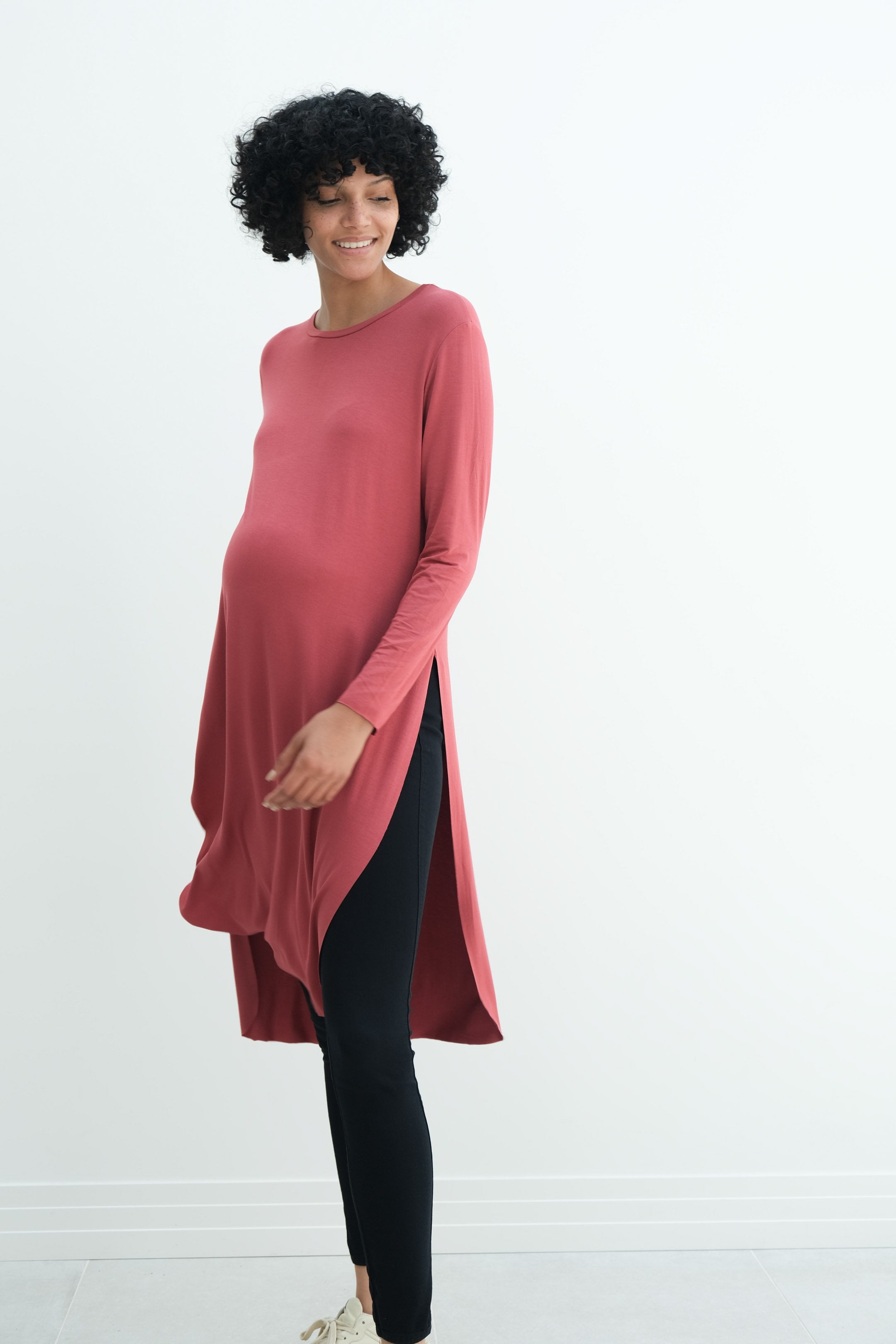 Camila | Maternity Long Sleeve Fitted Dress With Side Slit Camila | Maternity Long Sleeve Fitted Dress With Side Slit
