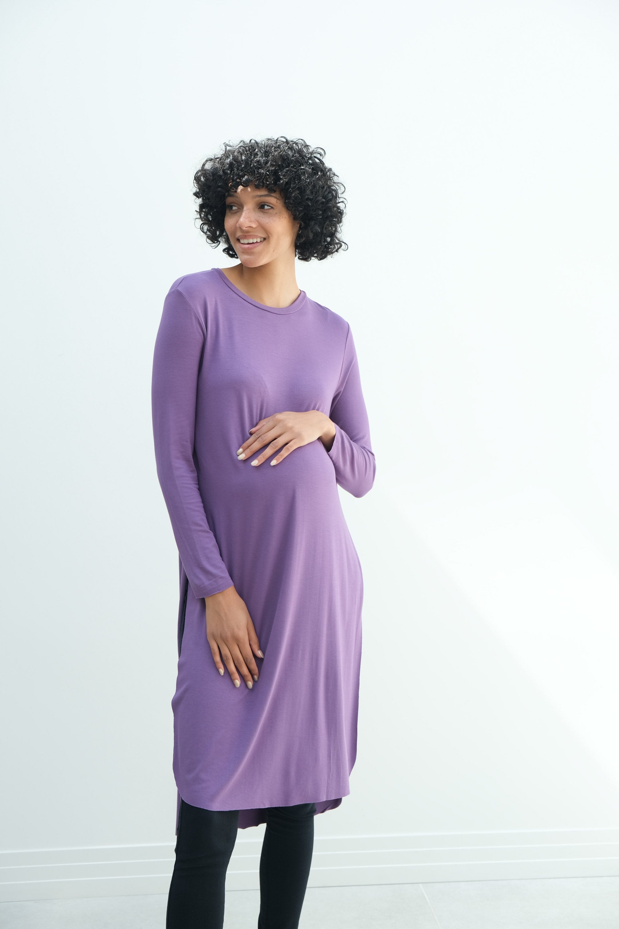 Camila | Maternity Long Sleeve Fitted Dress With Side Slit Camila | Maternity Long Sleeve Fitted Dress With Side Slit