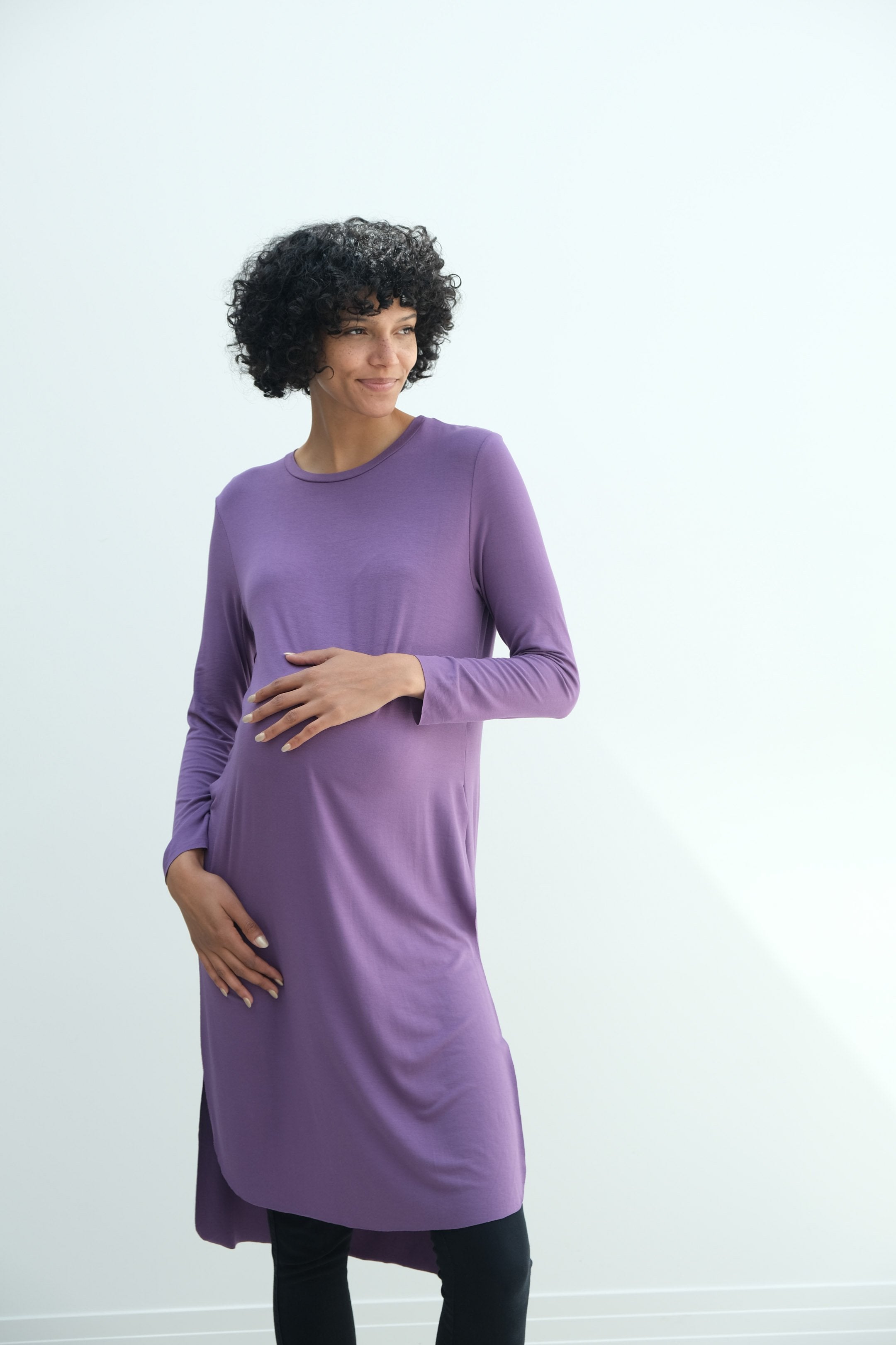 Camila | Maternity Long Sleeve Fitted Dress With Side Slit Camila | Maternity Long Sleeve Fitted Dress With Side Slit