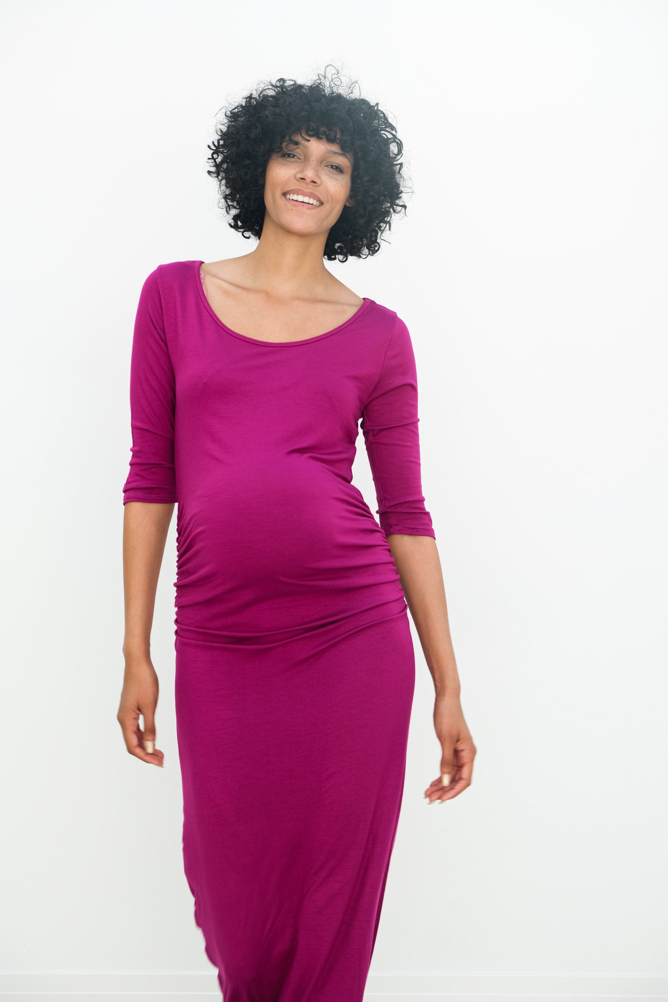 Maternity Maxi Ruched Evening Dress with 3/4 Sleeves Maternity Maxi Ruched Evening Dress with 3/4 Sleeves