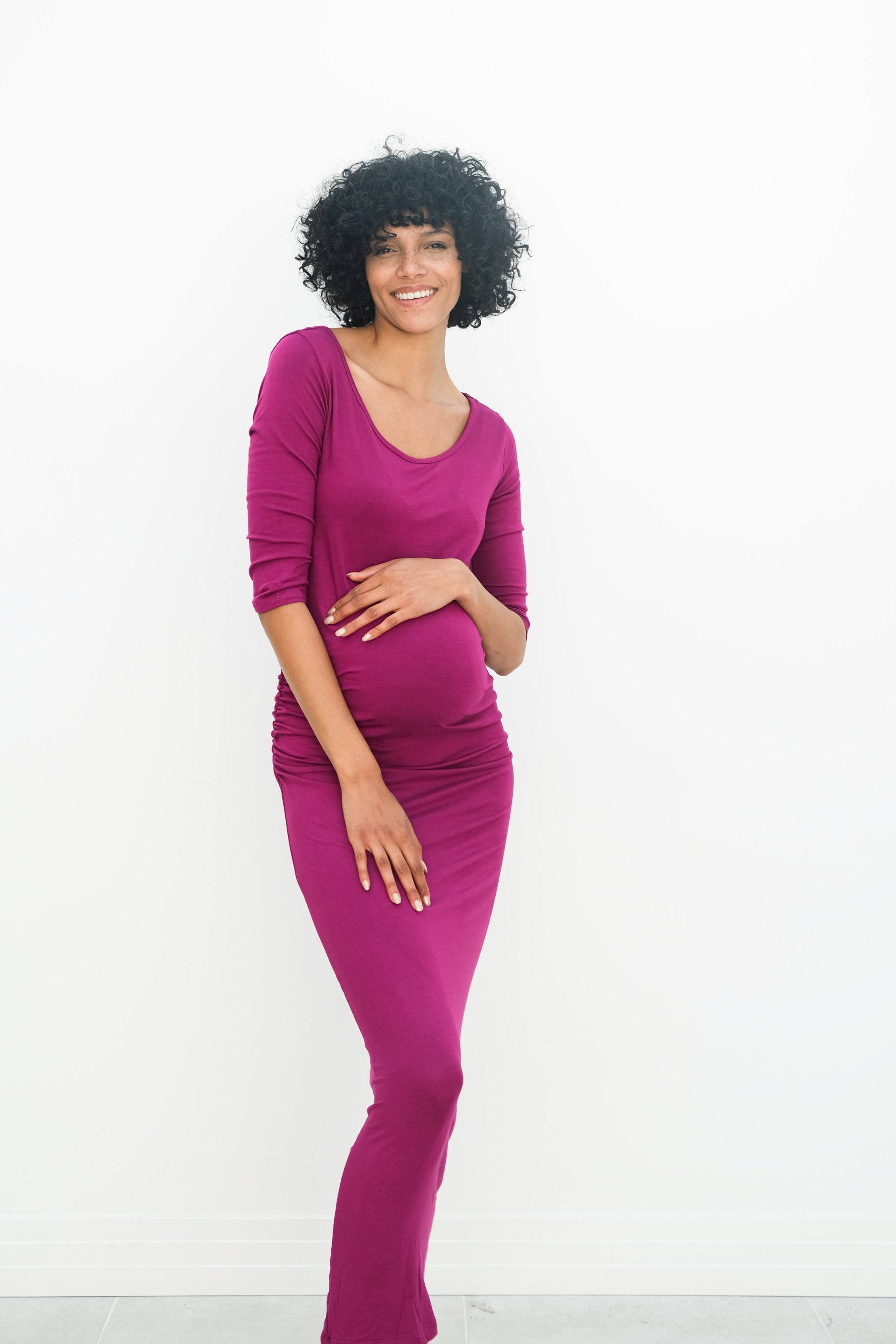Maternity Maxi Ruched Evening Dress with 3/4 Sleeves Maternity Maxi Ruched Evening Dress with 3/4 Sleeves