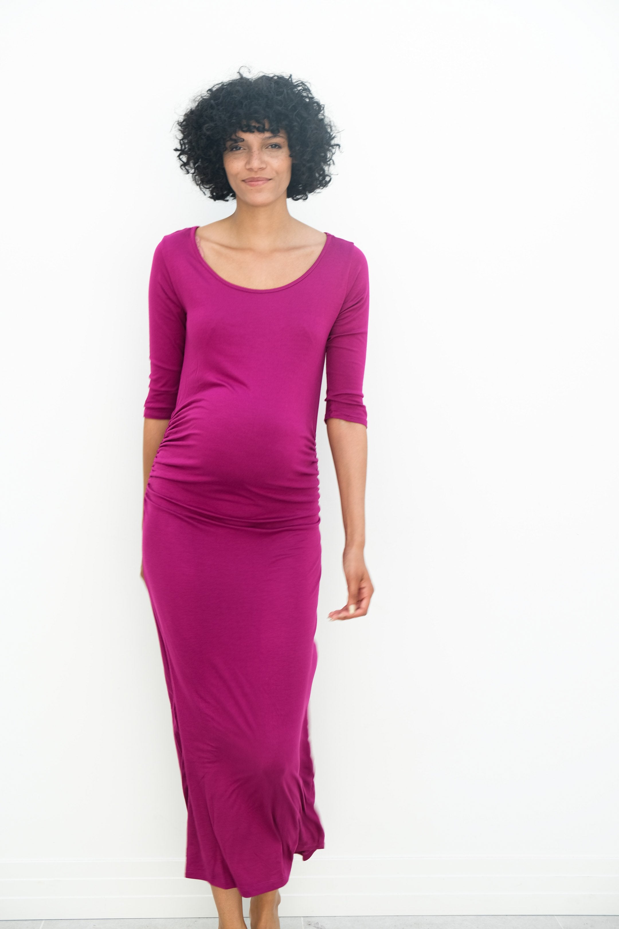 Maternity Maxi Ruched Evening Dress with 3/4 Sleeves Maternity Maxi Ruched Evening Dress with 3/4 Sleeves