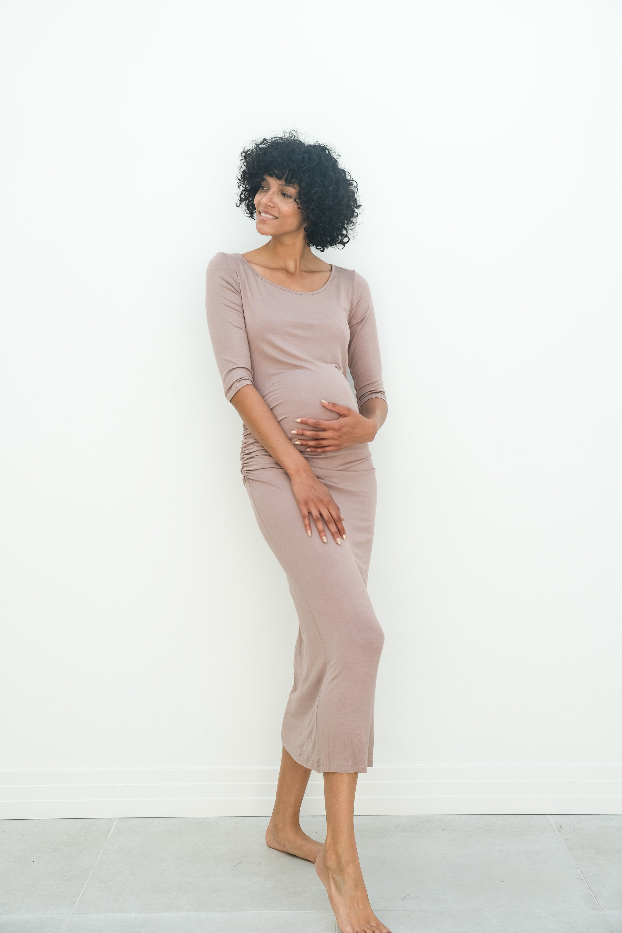 Maternity Maxi Ruched Evening Dress with 3/4 Sleeves Maternity Maxi Ruched Evening Dress with 3/4 Sleeves
