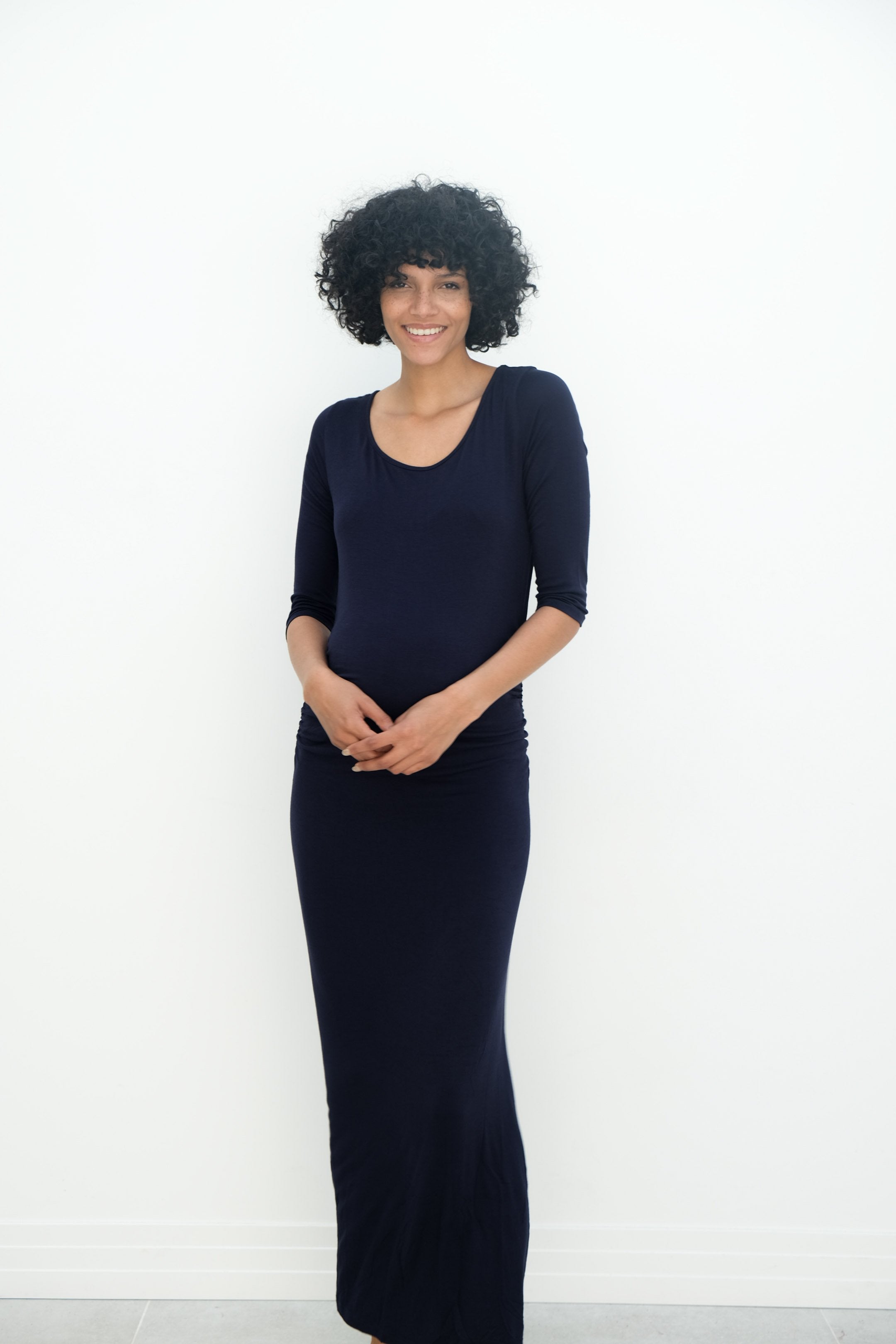 Maternity Maxi Ruched Evening Dress with 3/4 Sleeves Maternity Maxi Ruched Evening Dress with 3/4 Sleeves