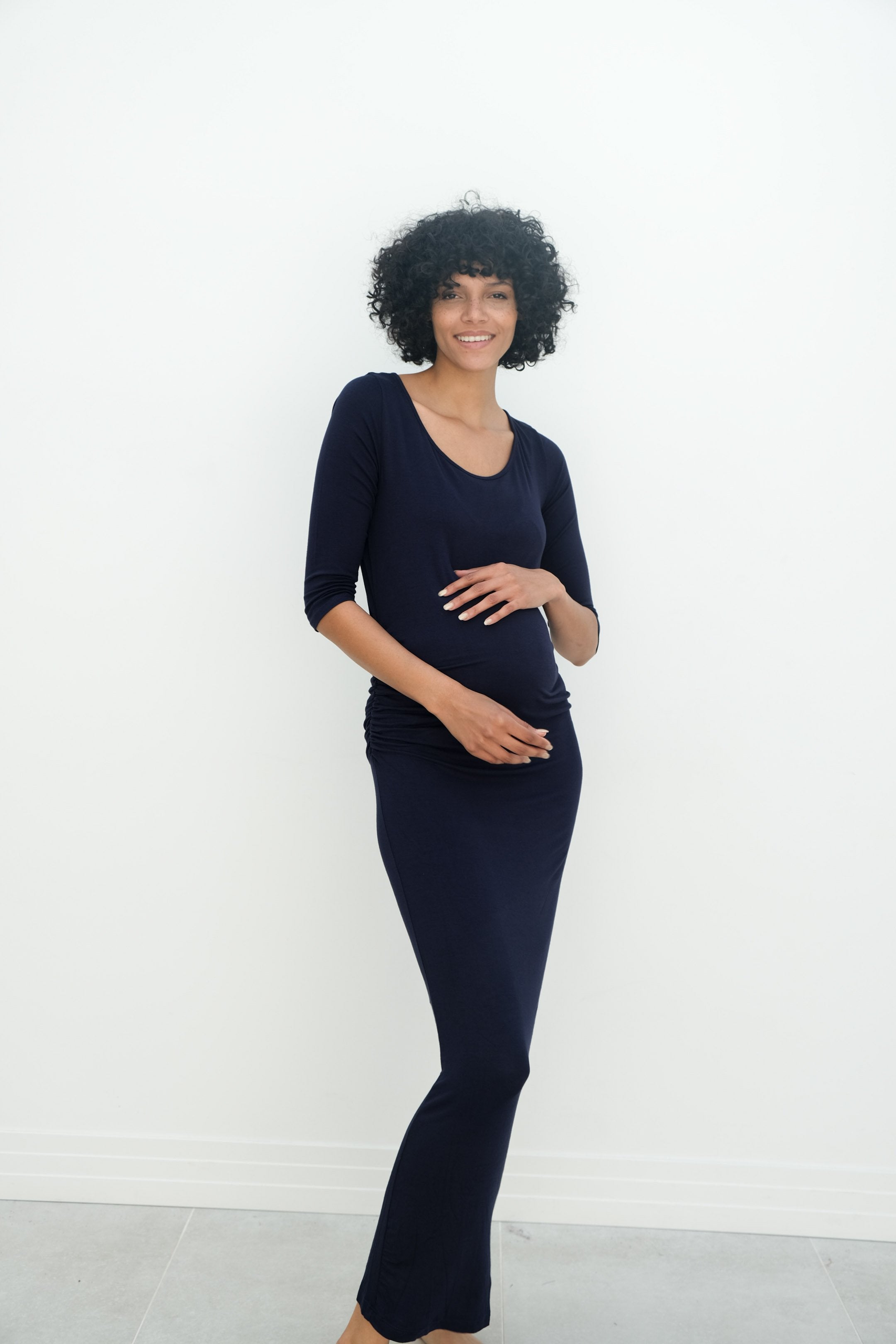 Maternity Maxi Ruched Evening Dress with 3/4 Sleeves Maternity Maxi Ruched Evening Dress with 3/4 Sleeves