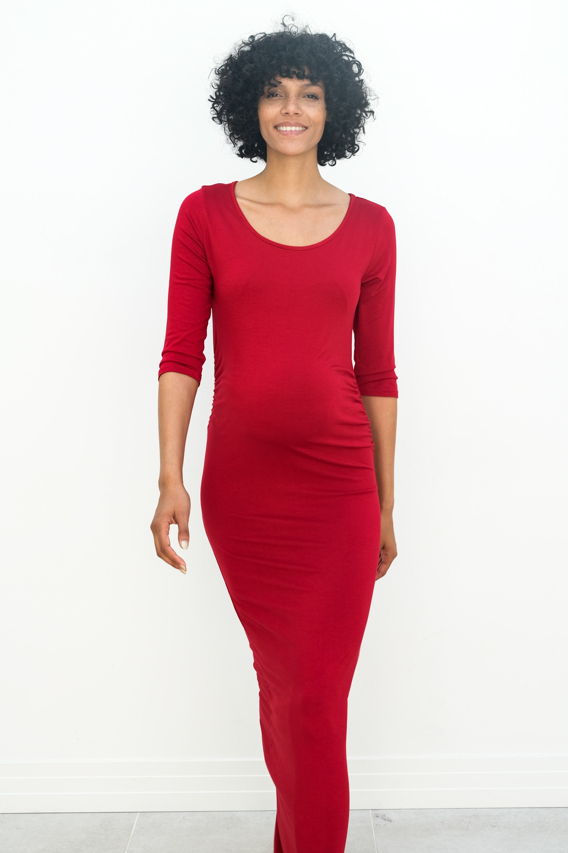 Maternity Maxi Ruched Evening Dress with 3/4 Sleeves Maternity Maxi Ruched Evening Dress with 3/4 Sleeves