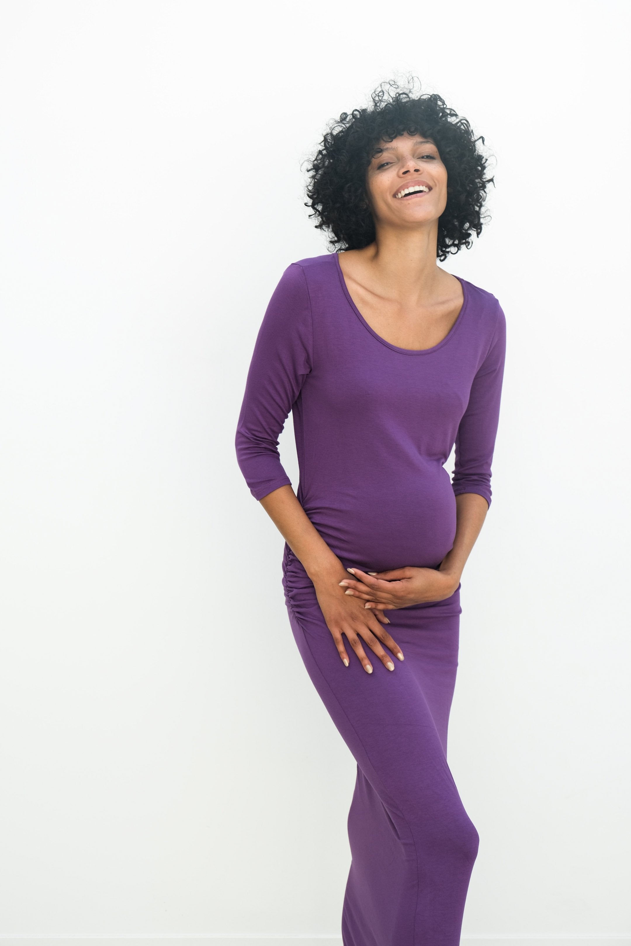 Maternity Maxi Ruched Evening Dress with 3/4 Sleeves Maternity Maxi Ruched Evening Dress with 3/4 Sleeves