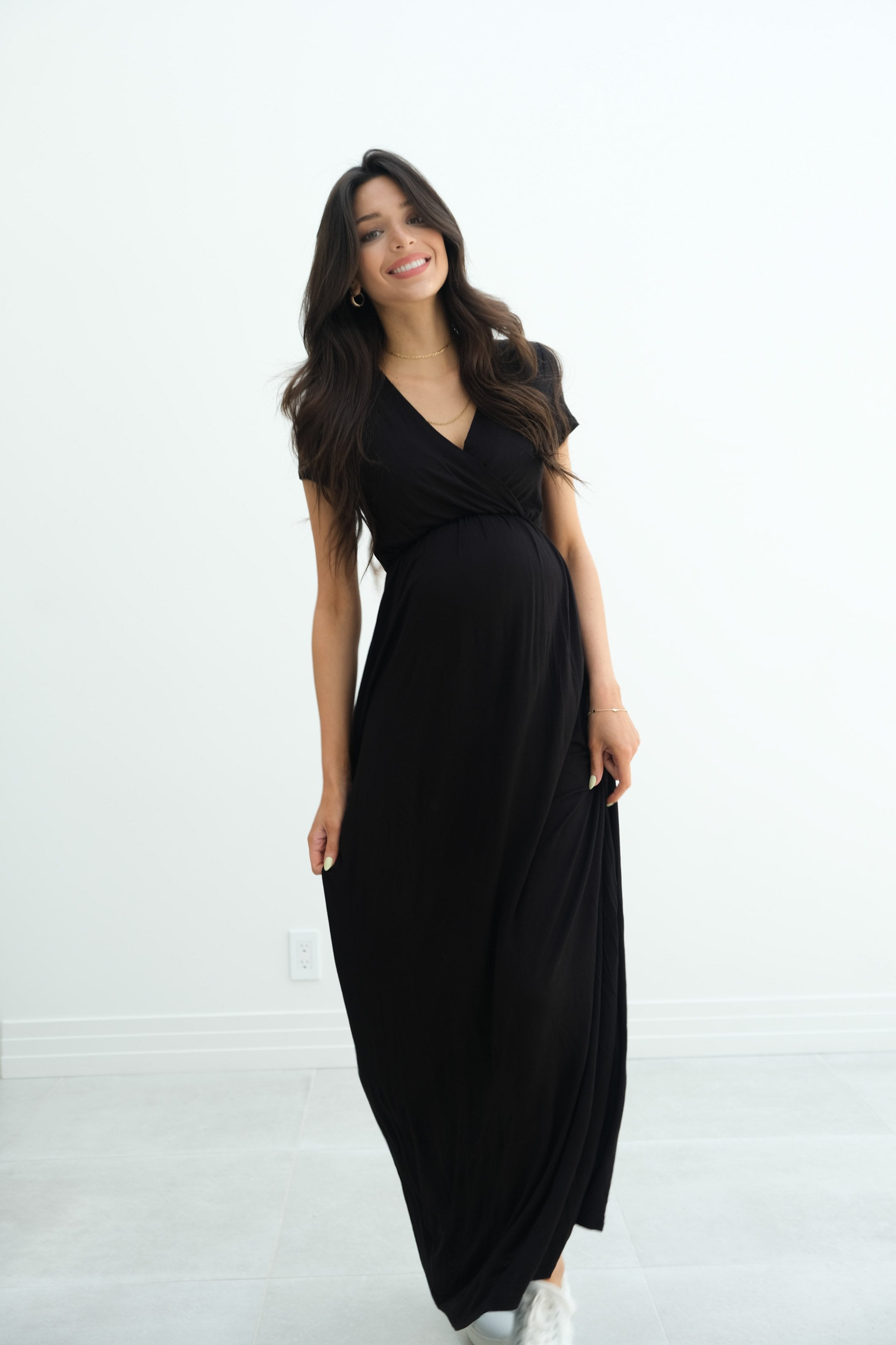 Catalina | Maternity Midi Flowy Wrap Dress with Tie Waist Catalina | Maternity Midi Flowy Wrap Dress with Tie Waist