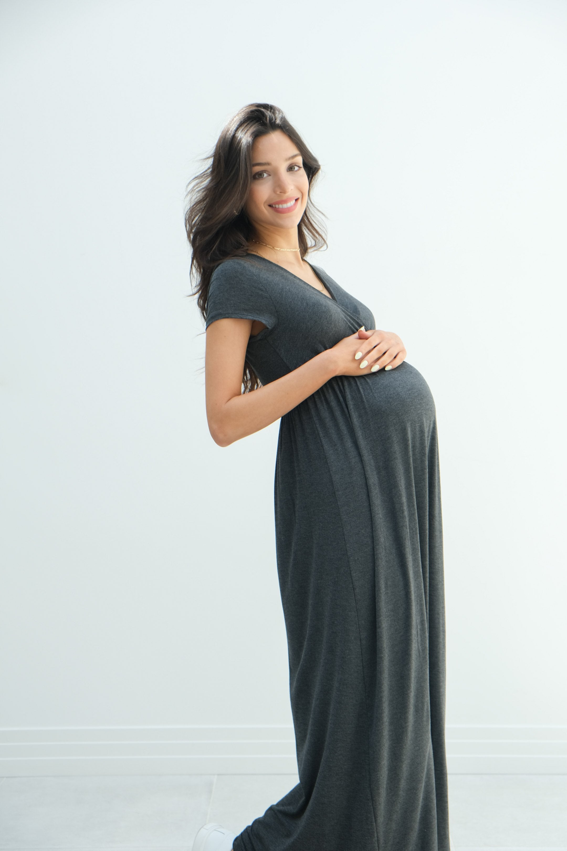 Catalina | Maternity Midi Flowy Wrap Dress with Tie Waist Catalina | Maternity Midi Flowy Wrap Dress with Tie Waist