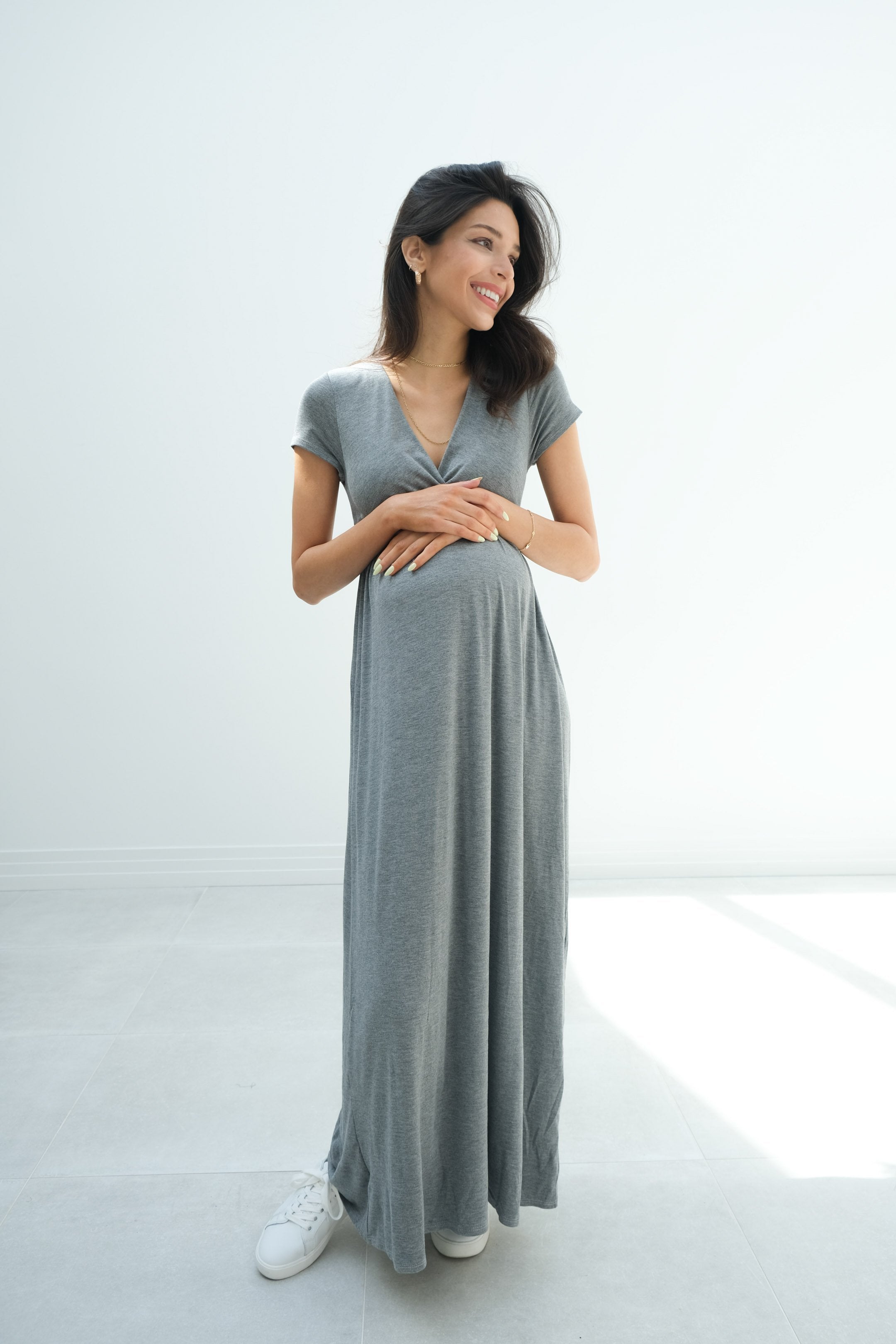 Catalina | Maternity Midi Flowy Wrap Dress with Tie Waist Catalina | Maternity Midi Flowy Wrap Dress with Tie Waist