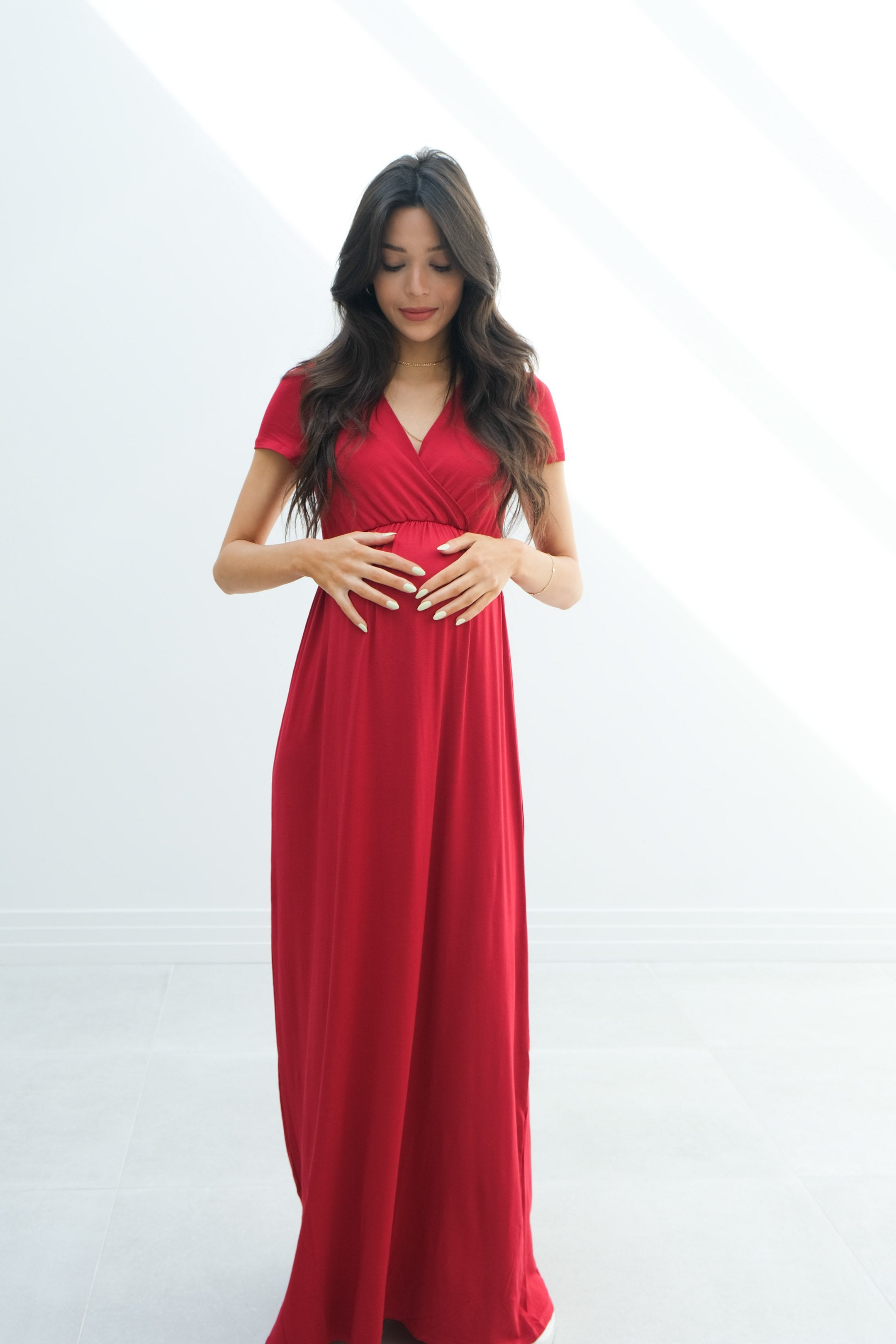 Catalina | Maternity Midi Flowy Wrap Dress with Tie Waist Catalina | Maternity Midi Flowy Wrap Dress with Tie Waist