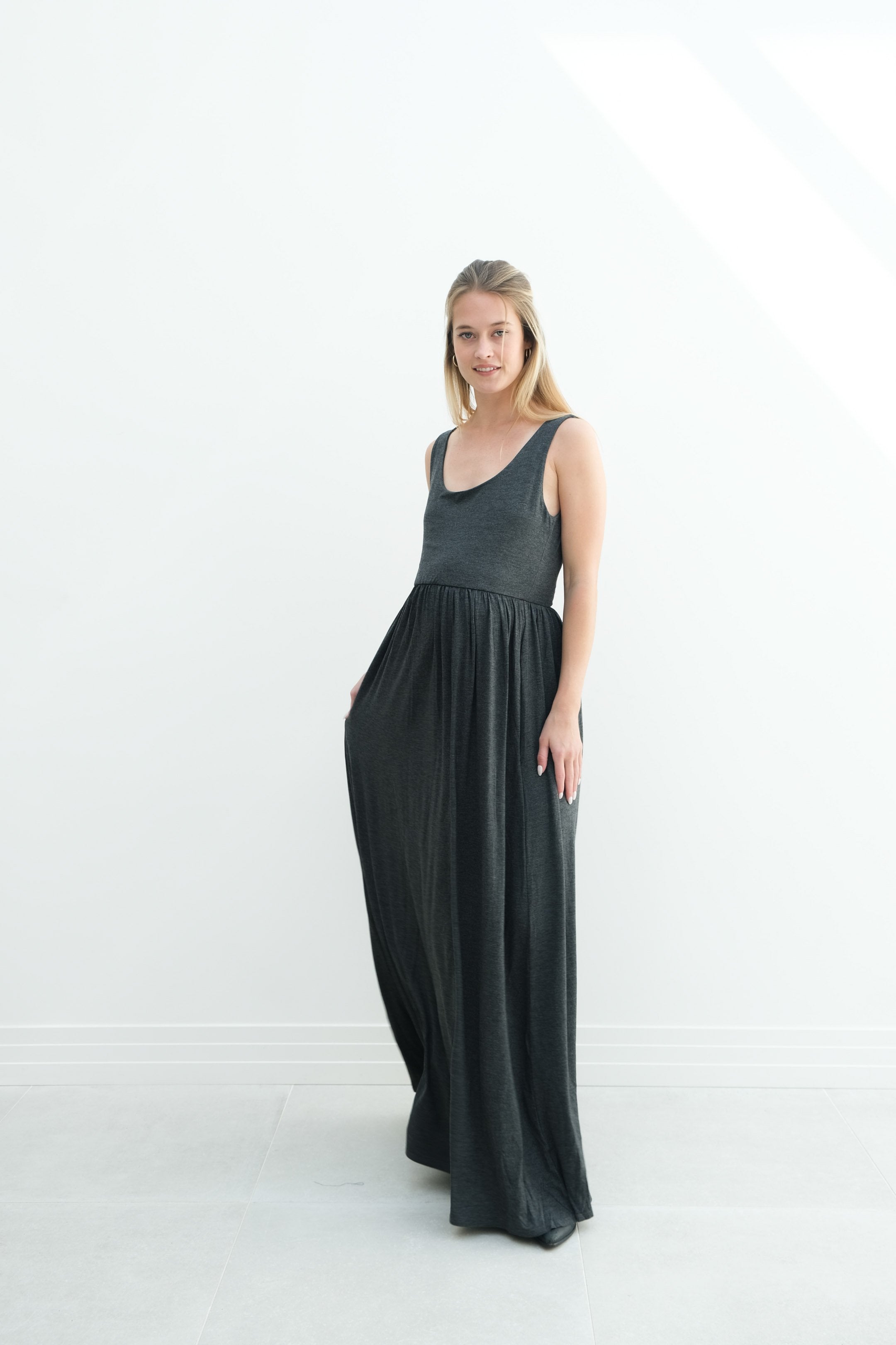 Hazel | Maternity Maxi Tank Dress With Fitted Waist Hazel | Maternity Maxi Tank Dress With Fitted Waist