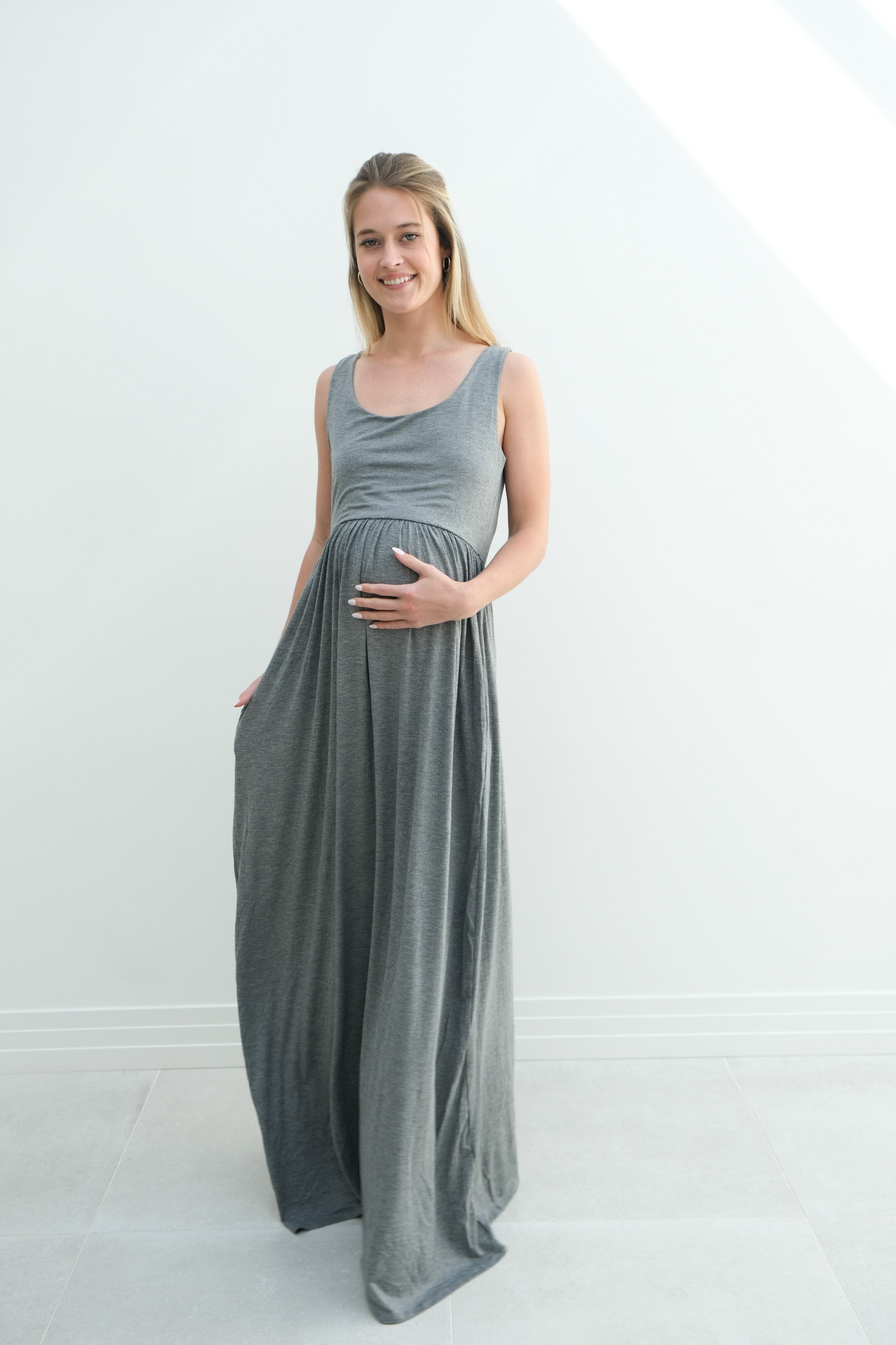 Hazel | Maternity Maxi Tank Dress With Fitted Waist Hazel | Maternity Maxi Tank Dress With Fitted Waist