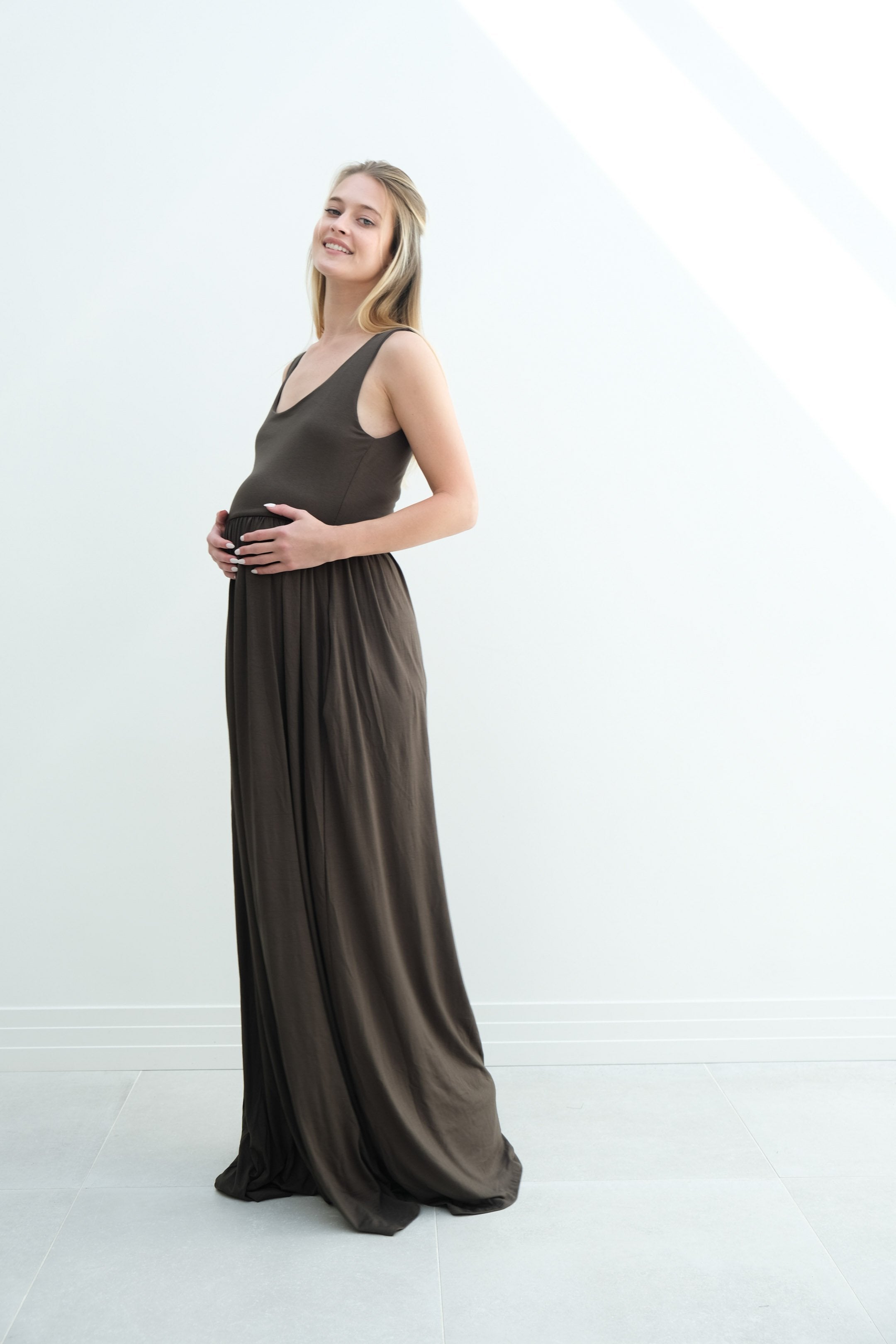 Hazel | Maternity Maxi Tank Dress With Fitted Waist Hazel | Maternity Maxi Tank Dress With Fitted Waist