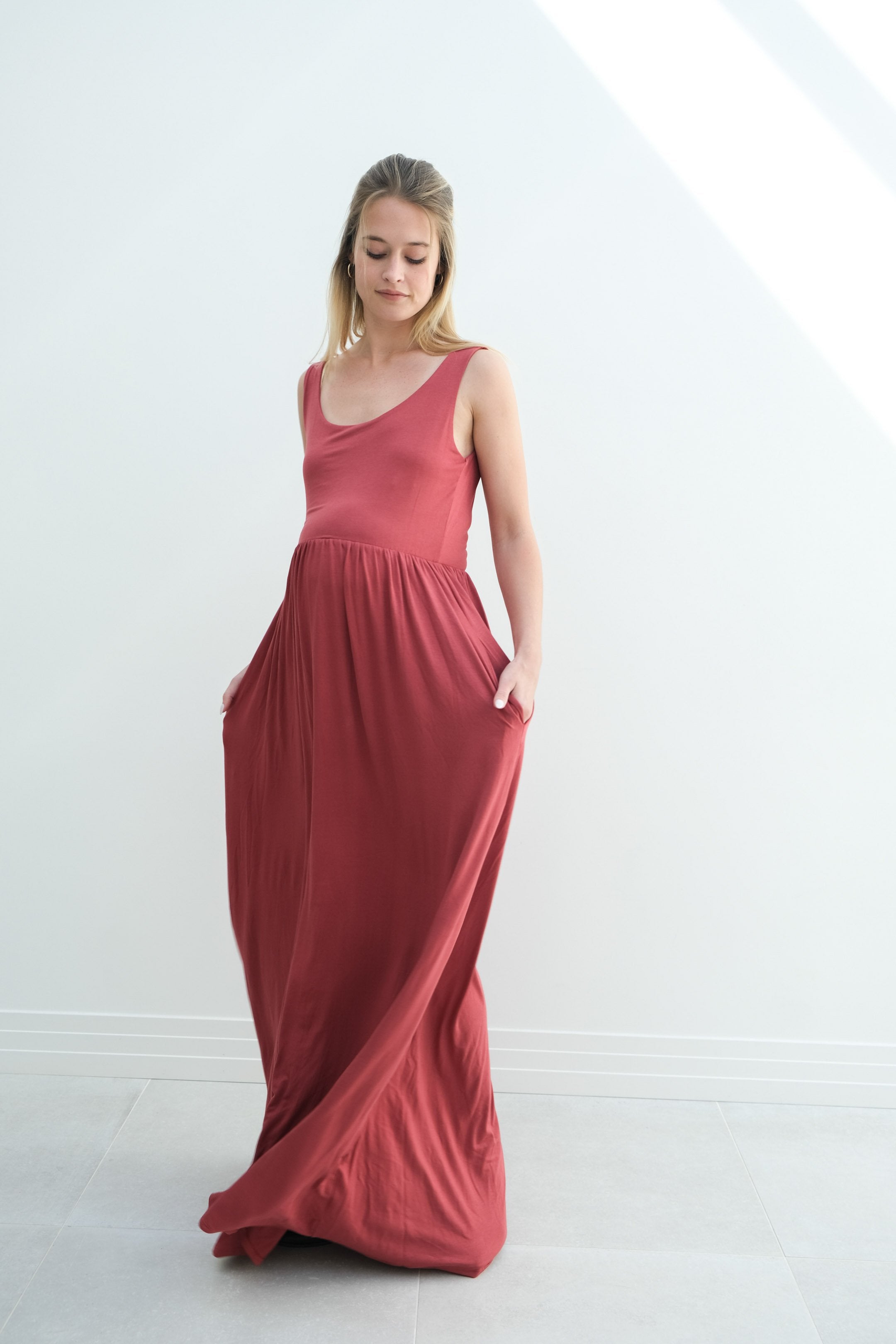 Hazel | Maternity Maxi Tank Dress With Fitted Waist Hazel | Maternity Maxi Tank Dress With Fitted Waist