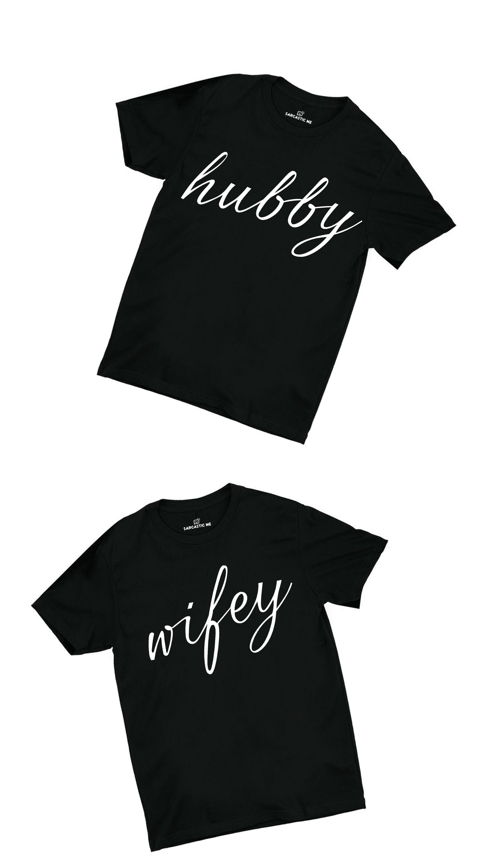 Hubby & Wifey Couples Black Unisex T-shirt Set | Sarcastic ME