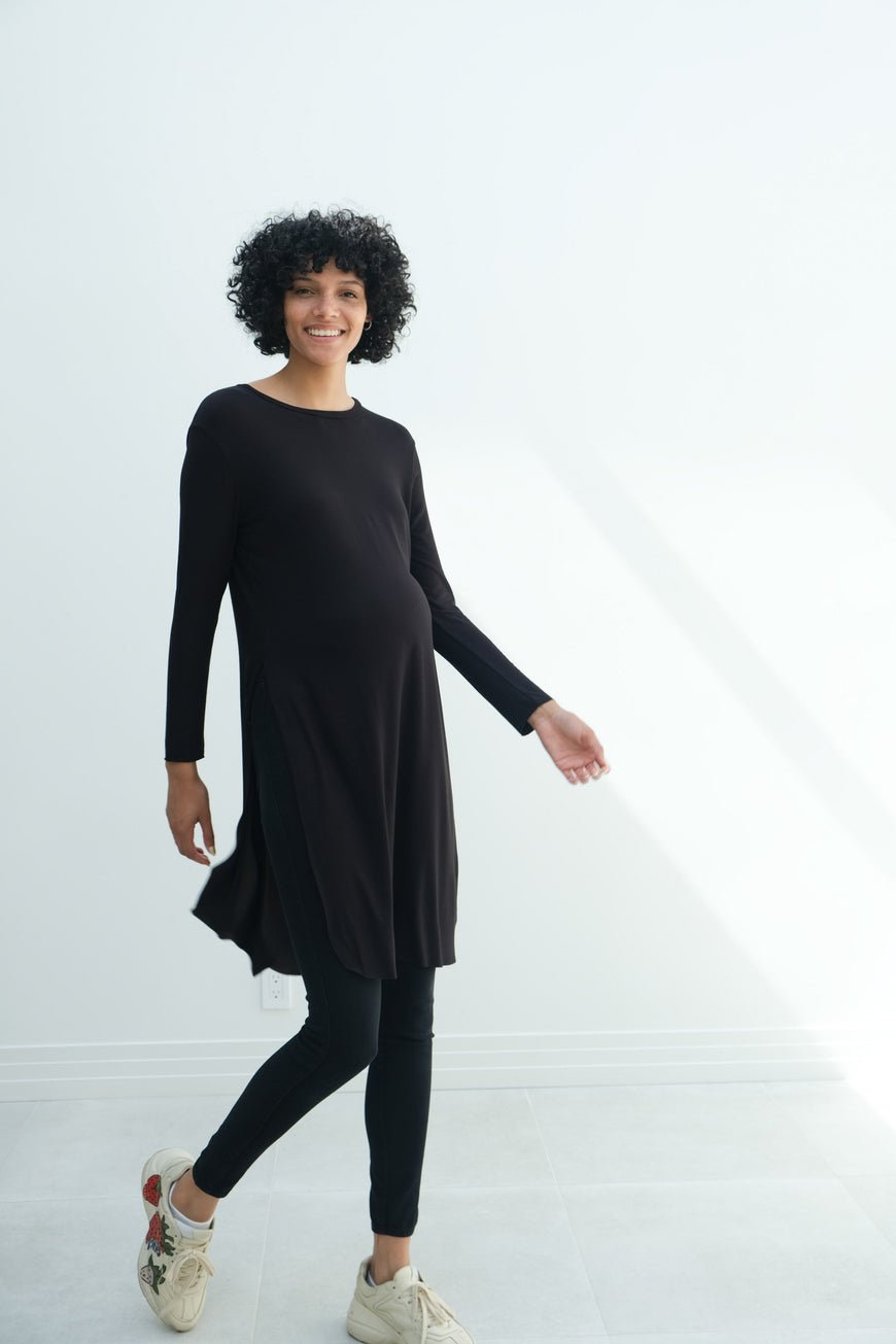 Camila | Maternity Long Sleeve Fitted Dress With Side Slit