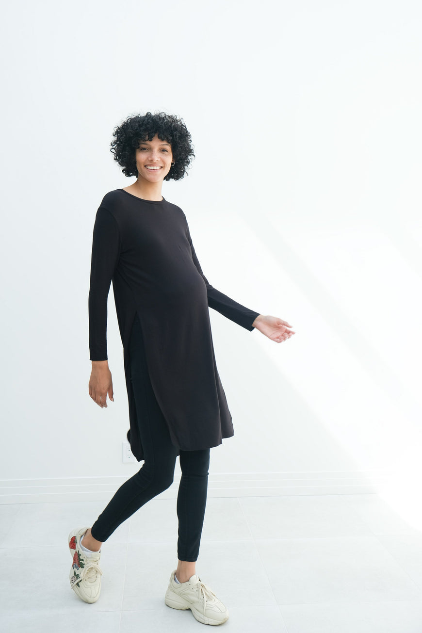 Camila | Maternity Long Sleeve Fitted Dress With Side Slit