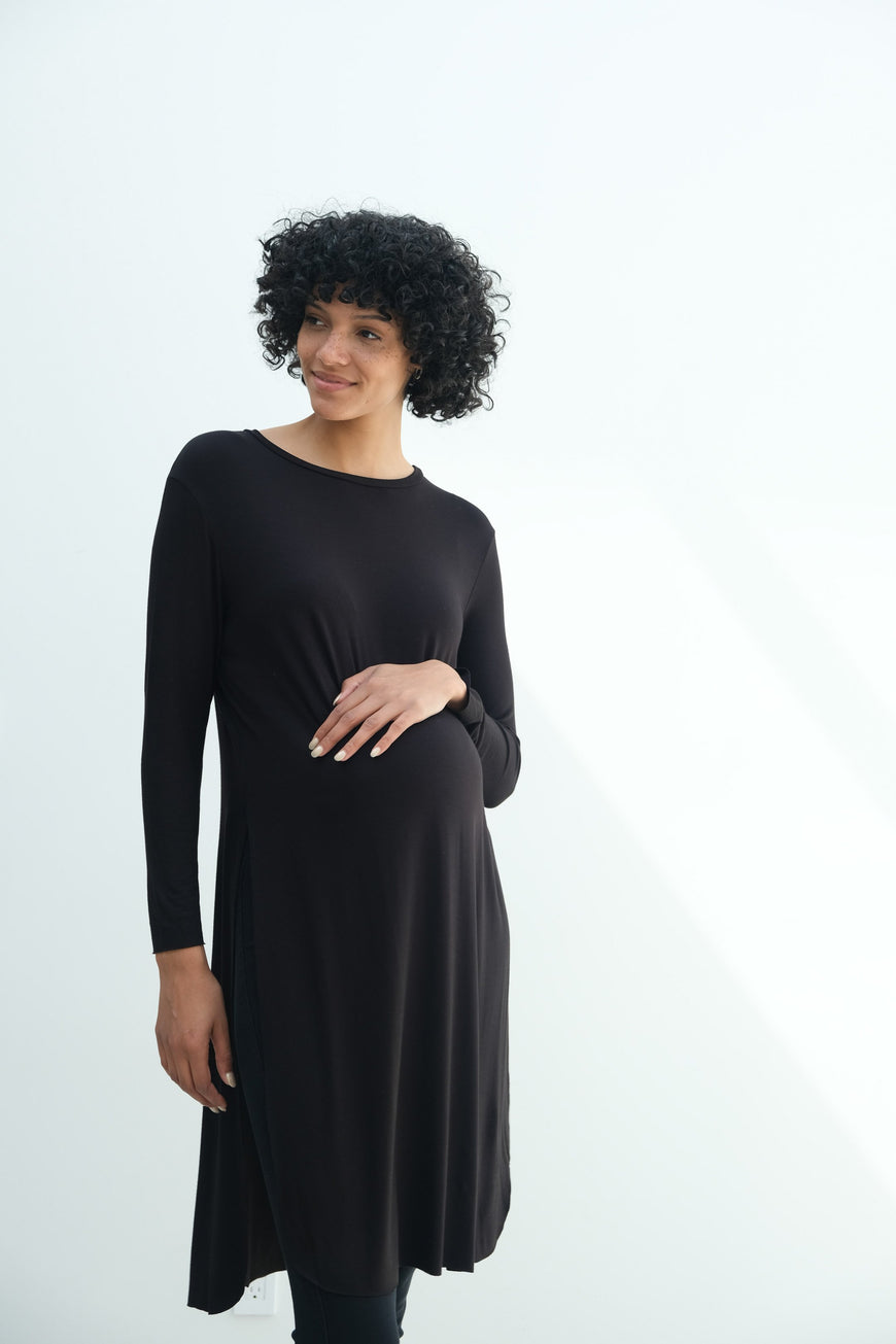 Camila | Maternity Long Sleeve Fitted Dress With Side Slit
