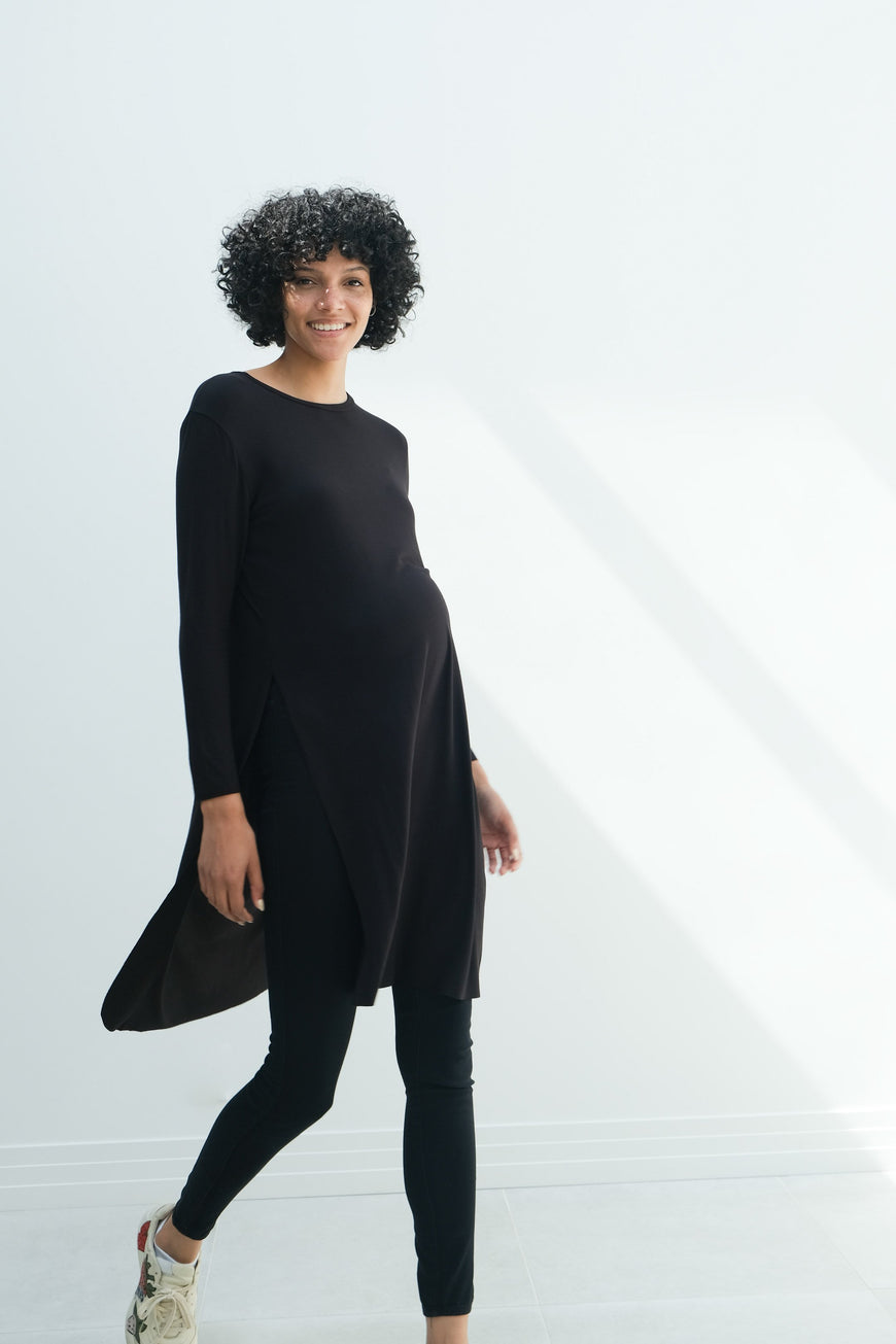 Camila | Maternity Long Sleeve Fitted Dress With Side Slit