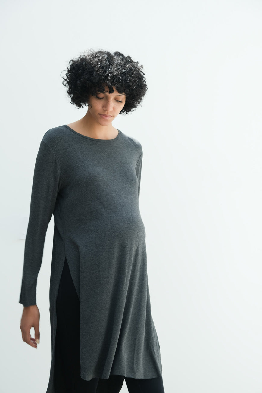 Camila | Maternity Long Sleeve Fitted Dress With Side Slit