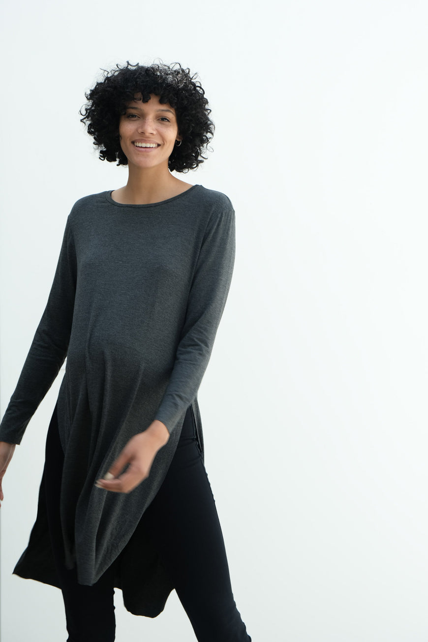 Camila | Maternity Long Sleeve Fitted Dress With Side Slit