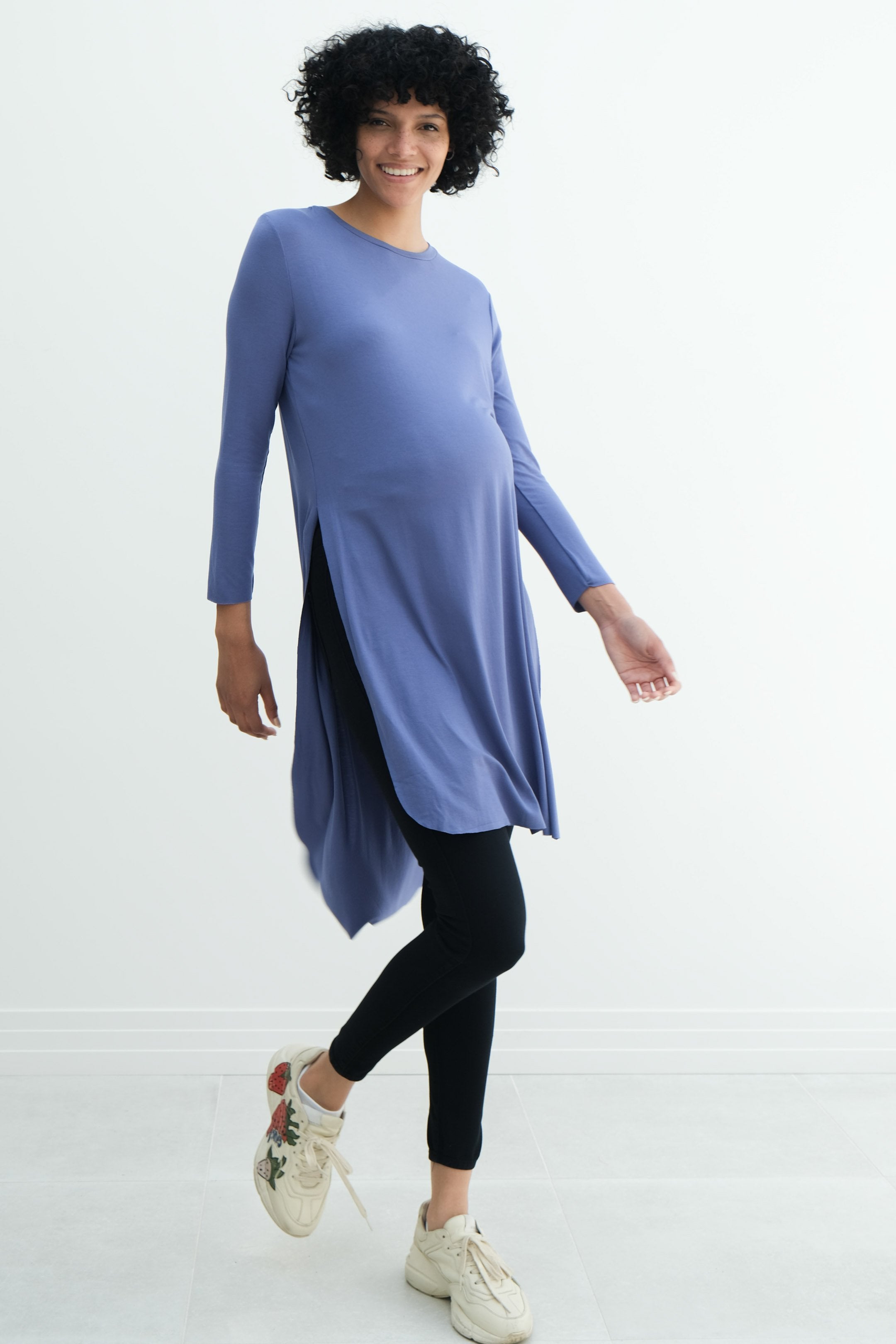 Camila | Maternity Long Sleeve Fitted Dress With Side Slit