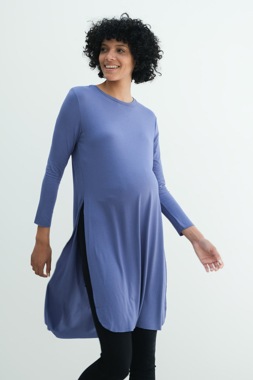Camila | Maternity Long Sleeve Fitted Dress With Side Slit