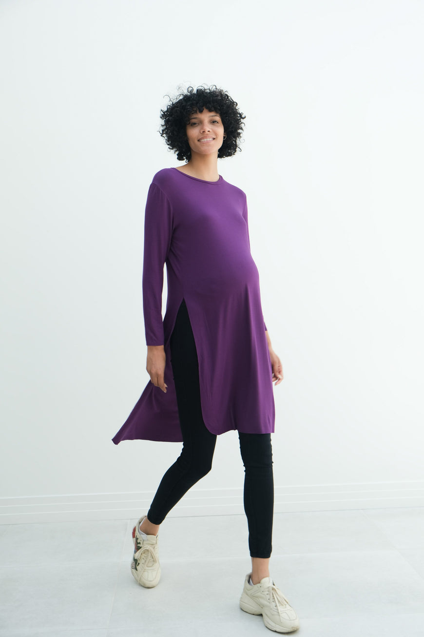Camila | Maternity Long Sleeve Fitted Dress With Side Slit
