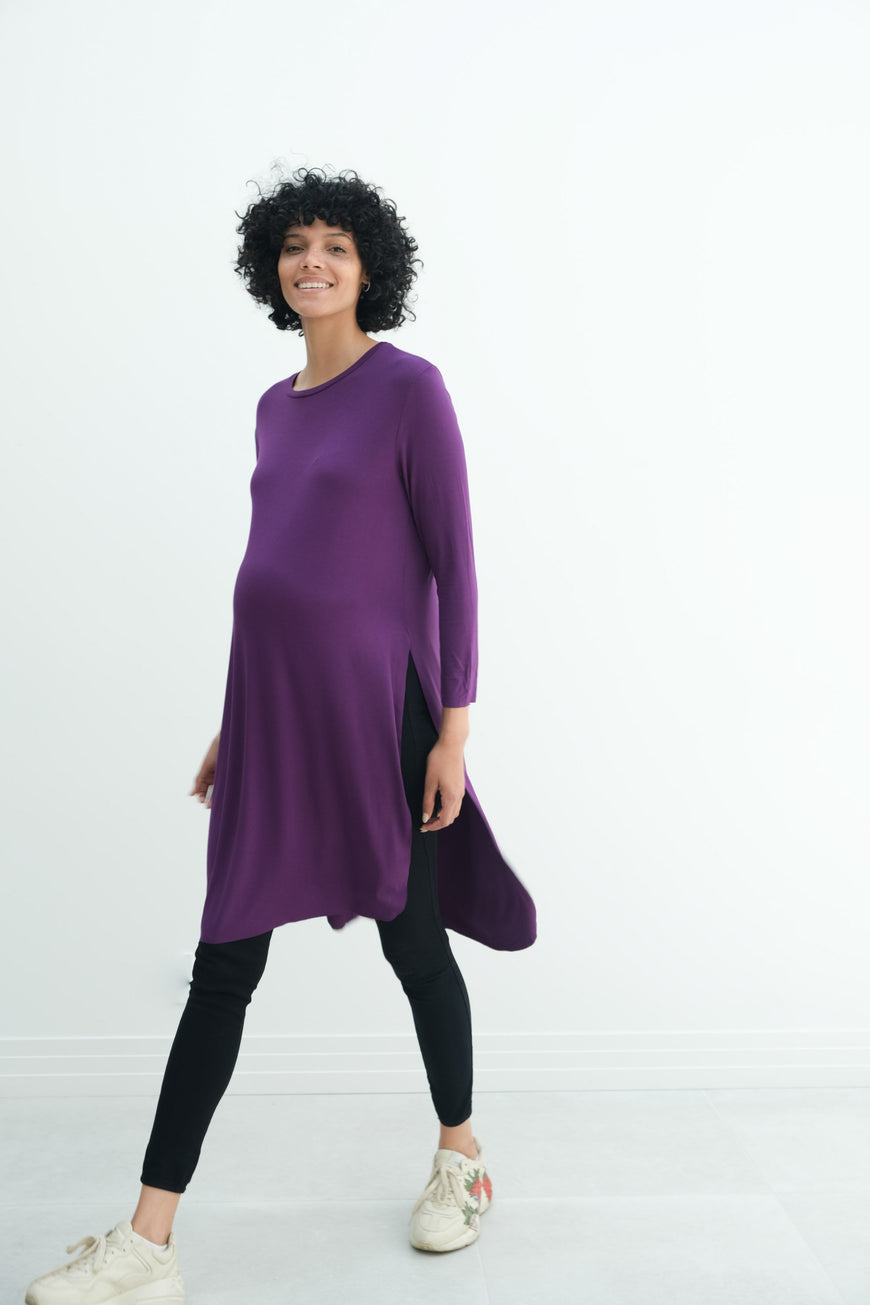 Camila | Maternity Long Sleeve Fitted Dress With Side Slit