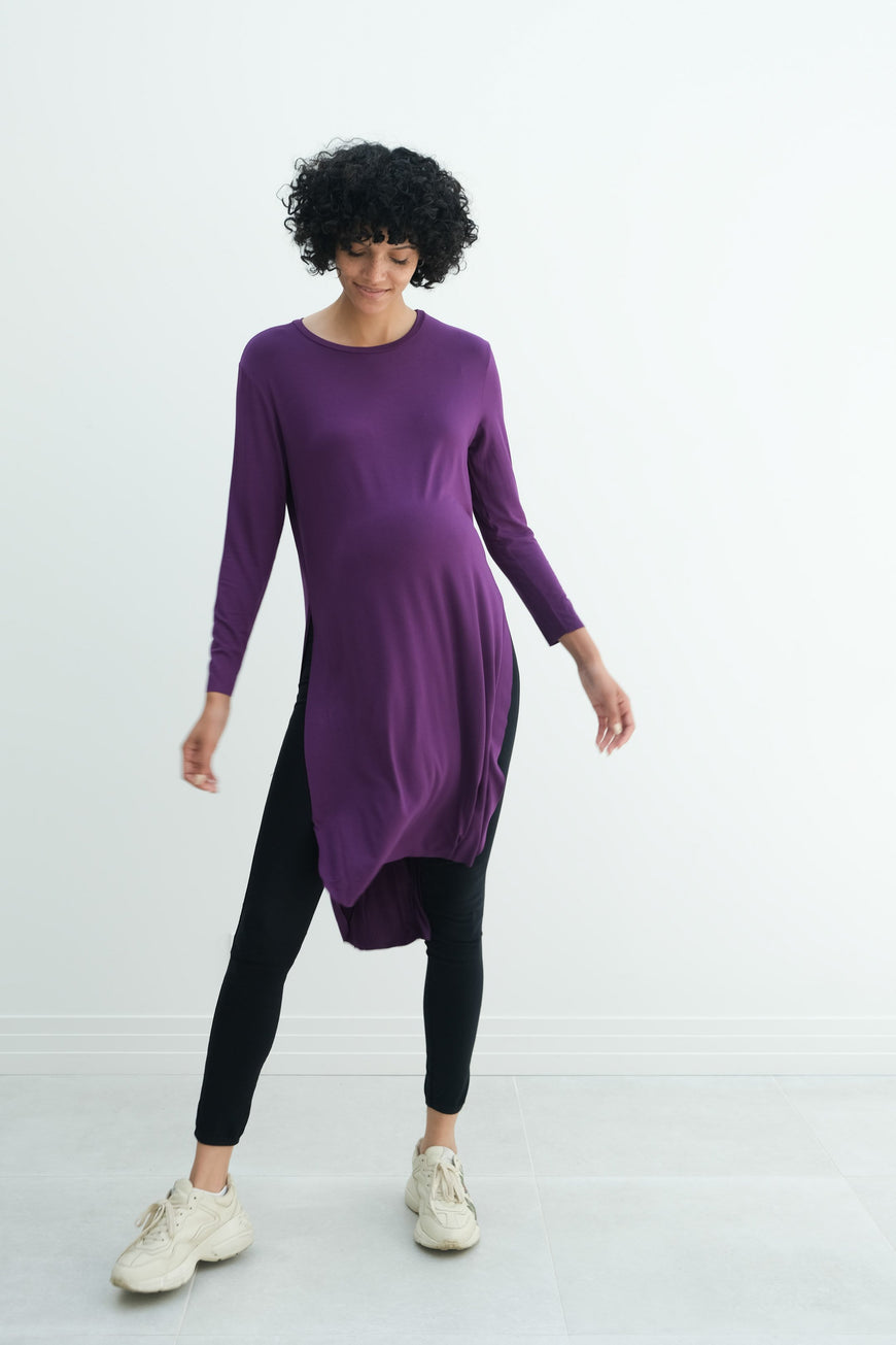 Camila | Maternity Long Sleeve Fitted Dress With Side Slit