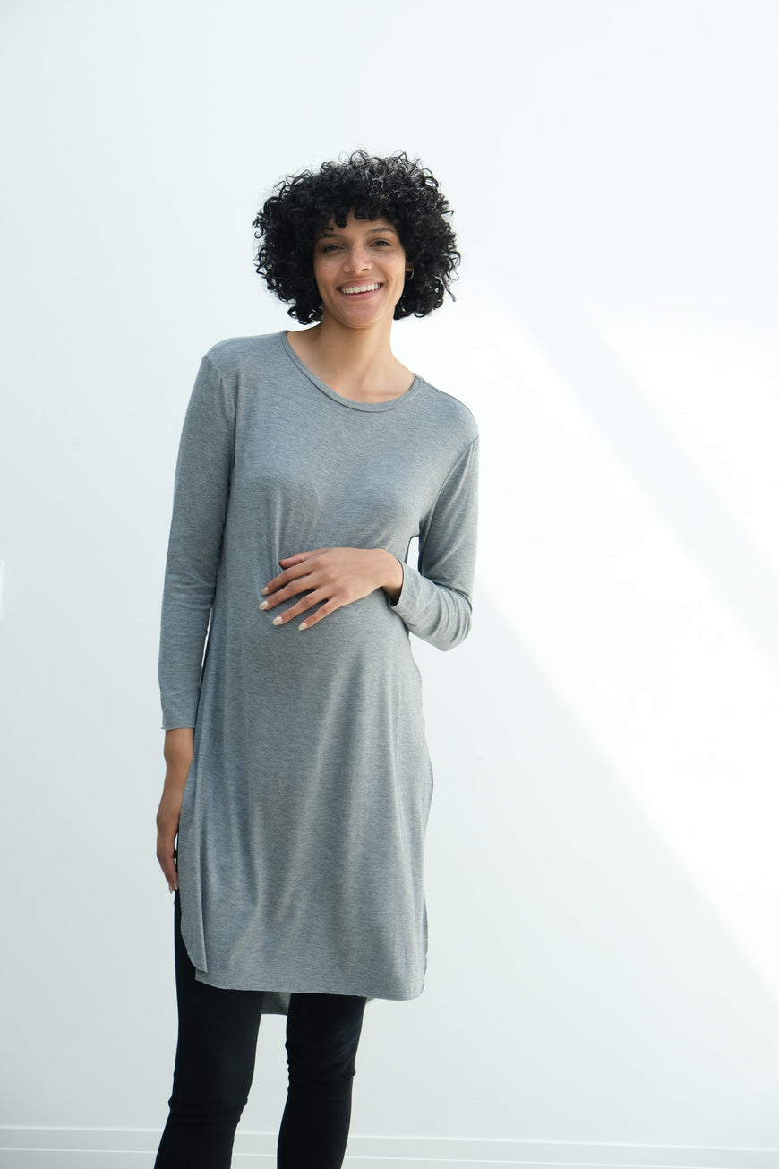 Camila | Maternity Long Sleeve Fitted Dress With Side Slit