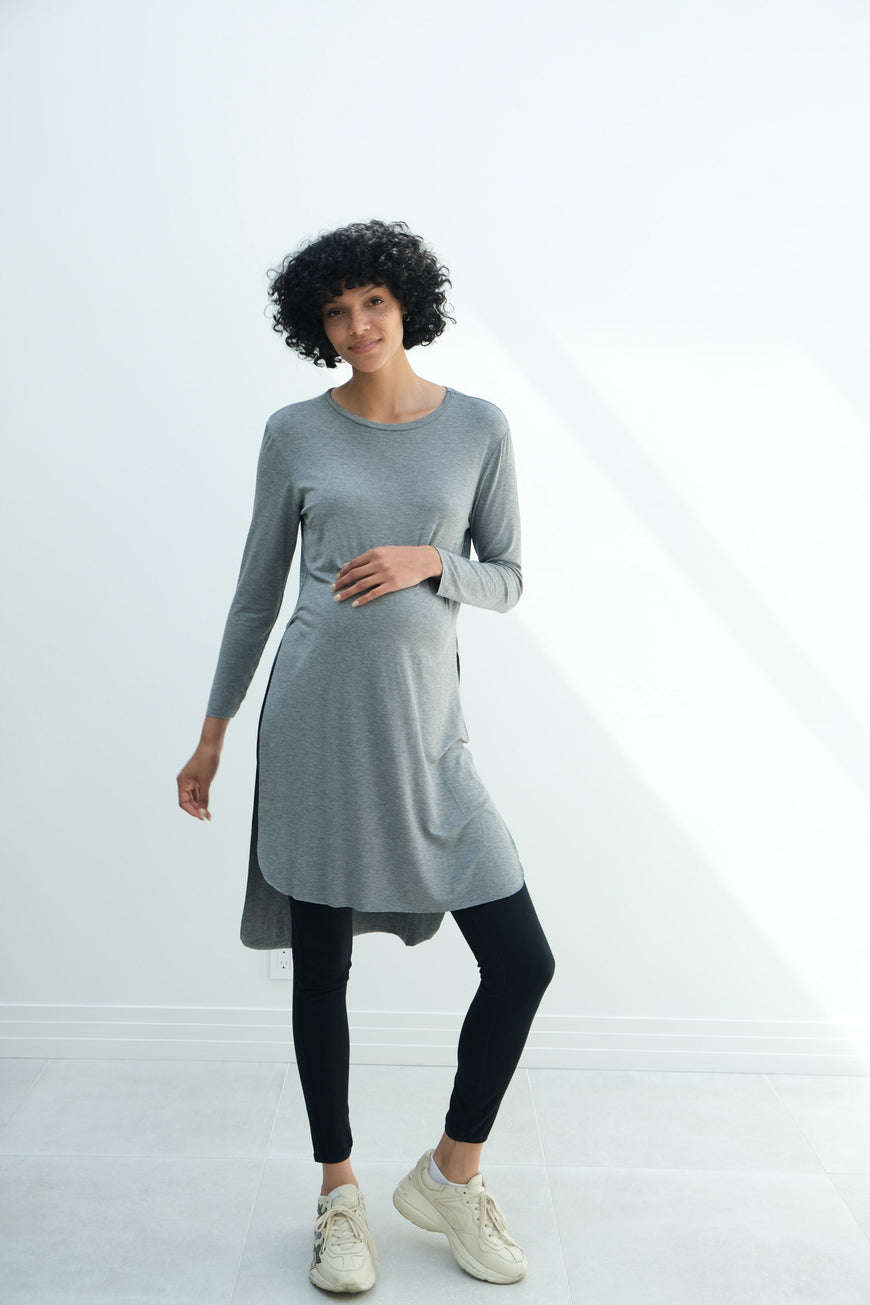 Camila | Maternity Long Sleeve Fitted Dress With Side Slit