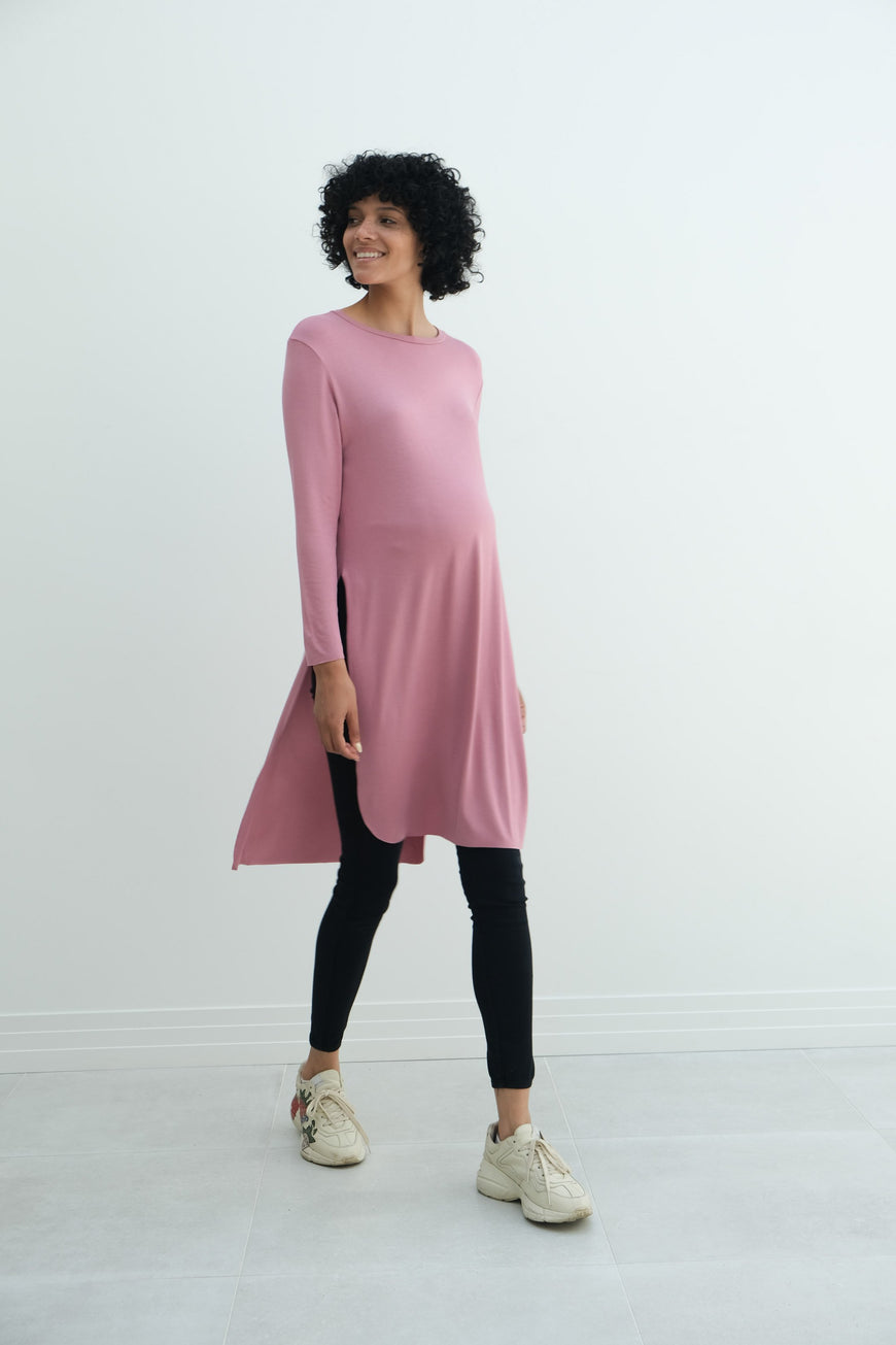 Camila | Maternity Long Sleeve Fitted Dress With Side Slit