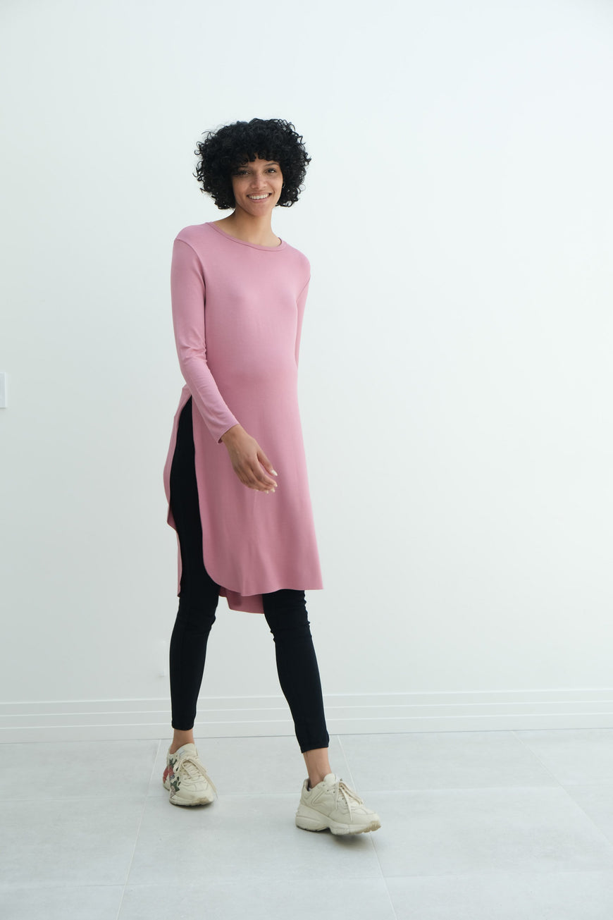 Camila | Maternity Long Sleeve Fitted Dress With Side Slit