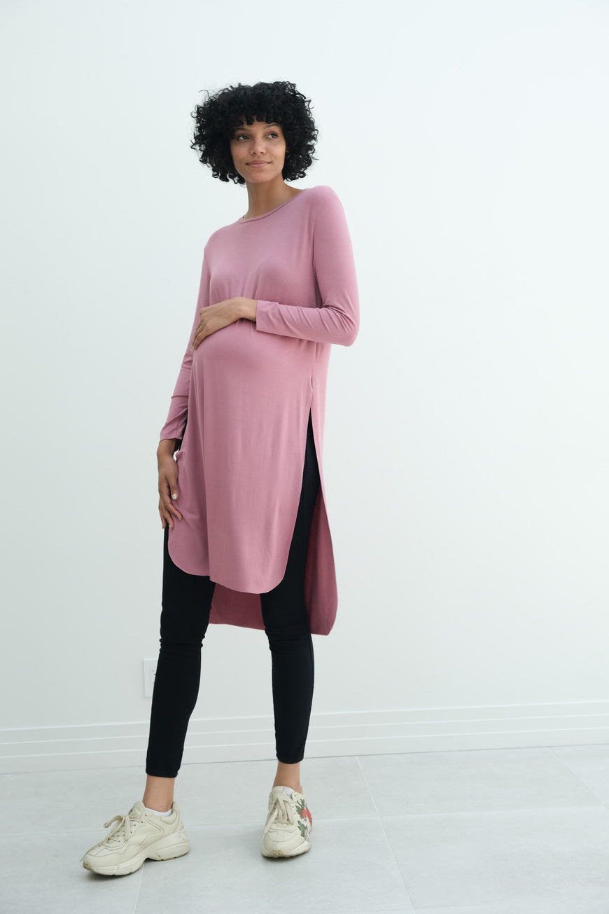 Camila | Maternity Long Sleeve Fitted Dress With Side Slit