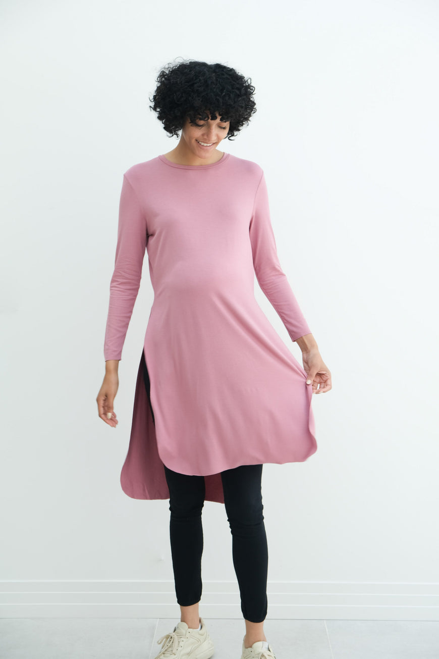 Camila | Maternity Long Sleeve Fitted Dress With Side Slit